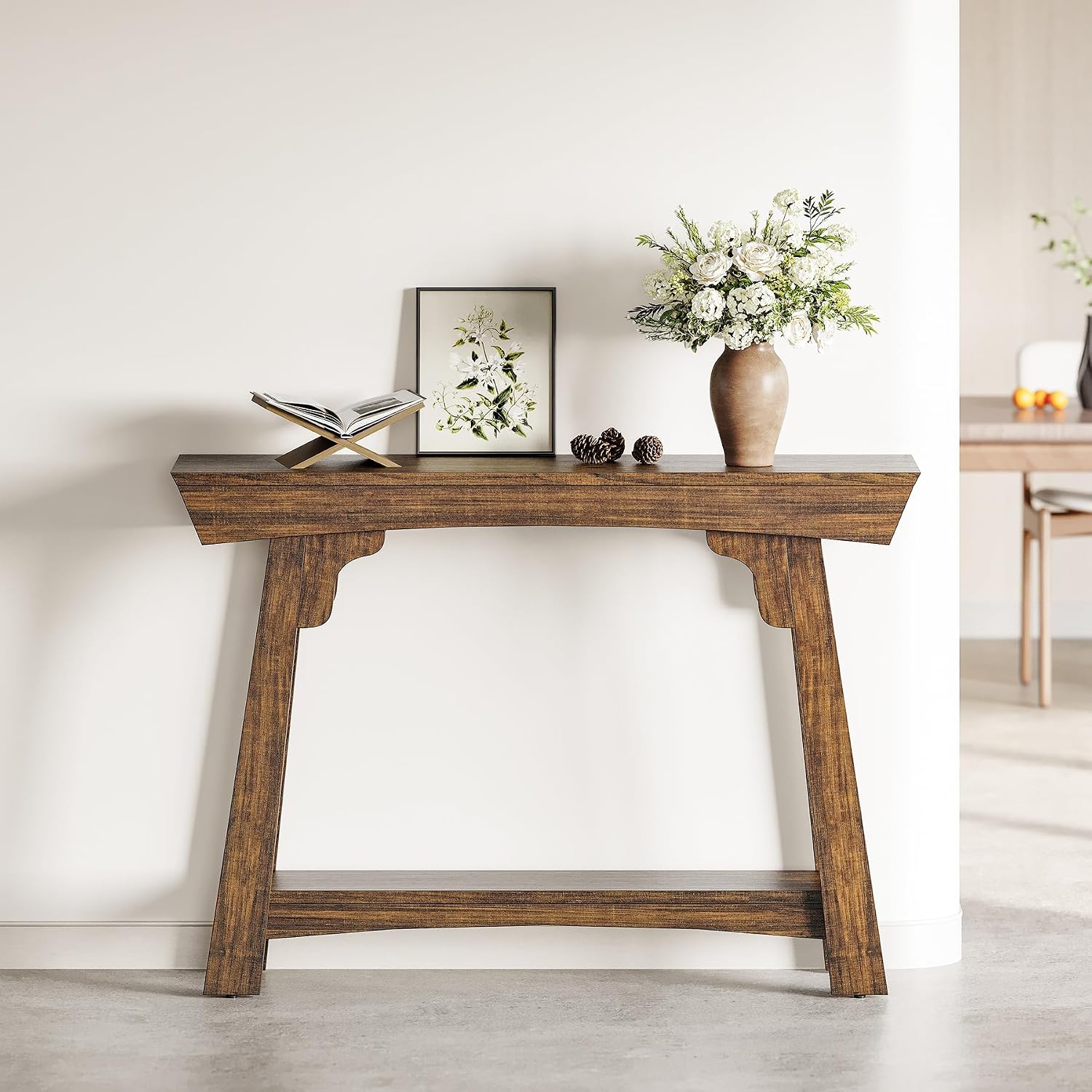 LITTLE TREE 41-Inch Console Table with Storage, 2-Tier Sofa Table Behind Couch, Farmhouse Entryway Table for Living Room, Hallway (Rustic Brown)