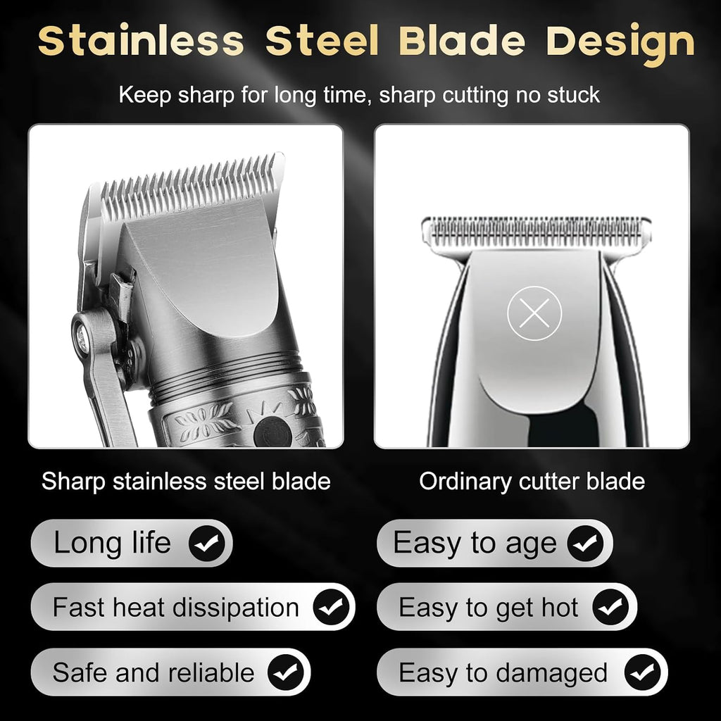QREEYX Hair Clippers for Man T-Blade Trimmer Nose Hair Trimmer Electric Shaver Set, Professional 4 in 1 Barber Clippers Set for Haircut, Men's Grooming Kit with LCD Display, Ideal Gift for Him