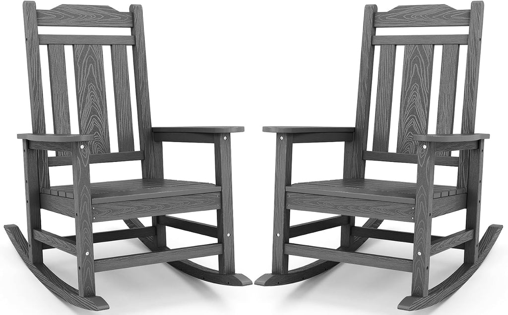 SERWALL Oversized Rocking Chair Set of 2 Outdoor, HDPE Outdoor Rocking Chair Set of 2, Grey