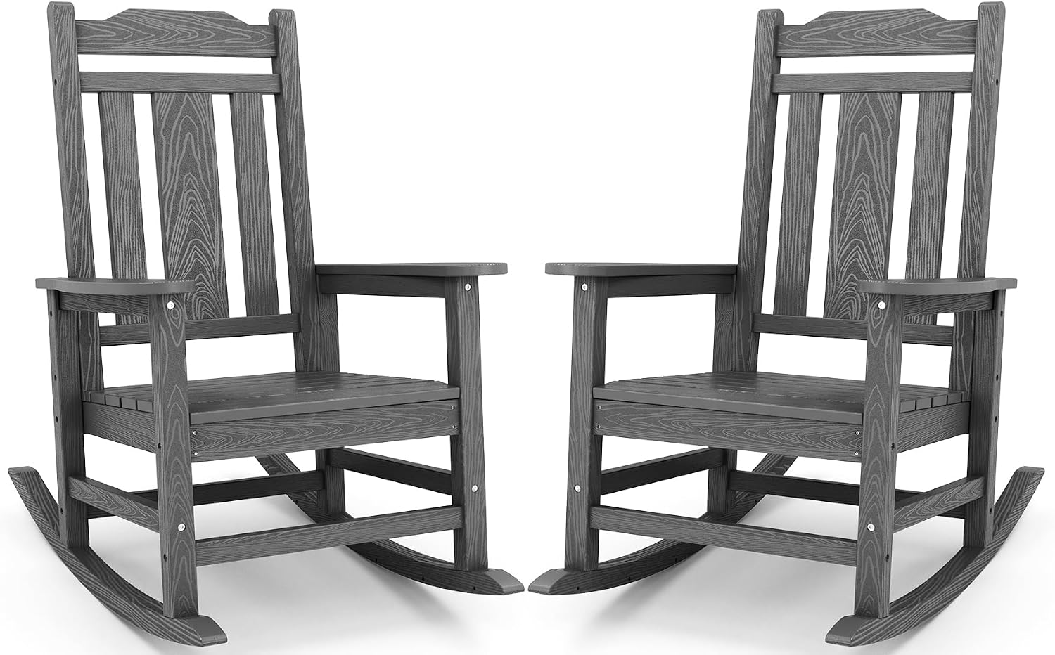 SERWALL Oversized Rocking Chair Set of 2 Outdoor, HDPE Outdoor Rocking Chair Set of 2, Grey