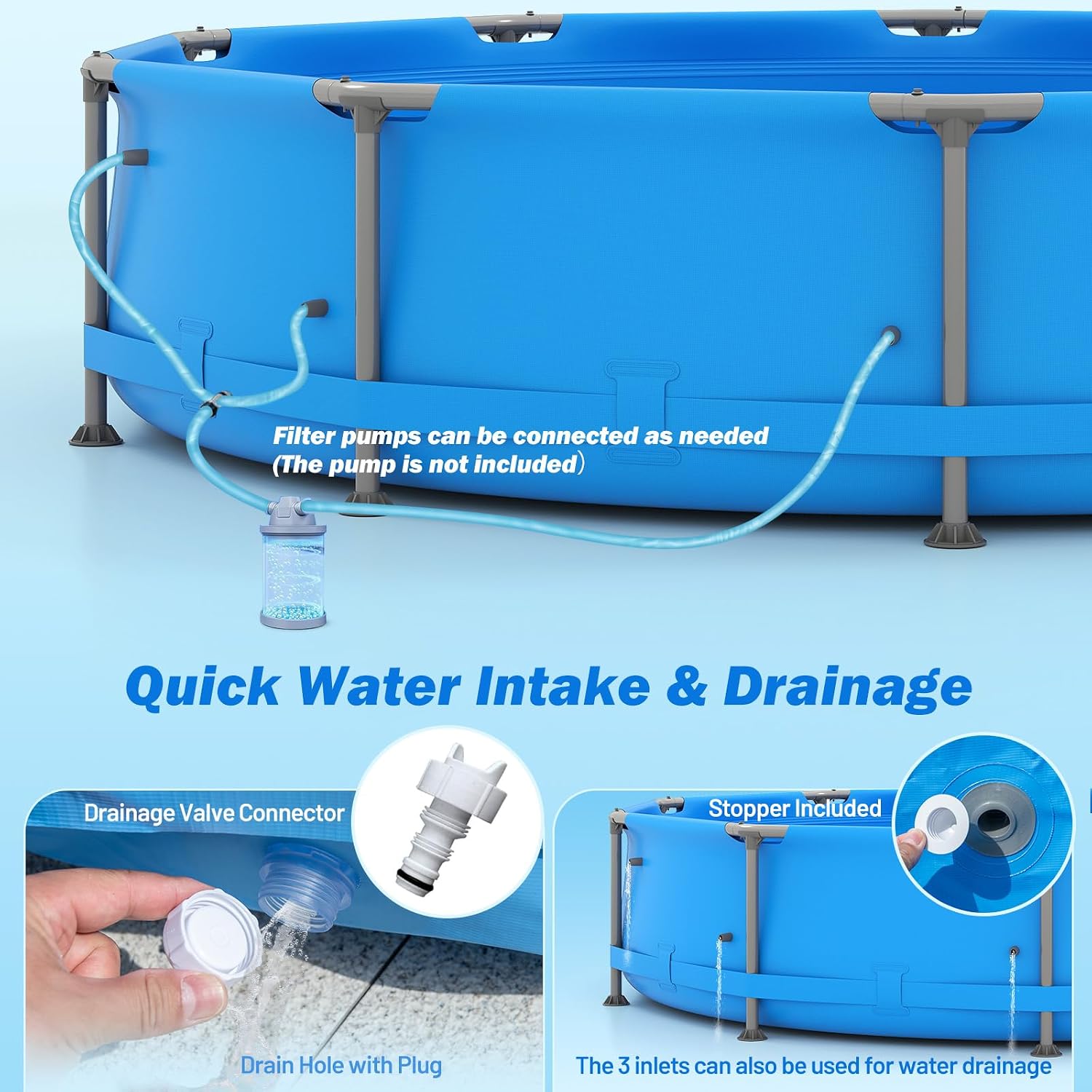 Moccha 12' x 12' Round Above Ground Pool - Metal Frame Family Pool Set with PVC Fabric, 3 Stoppers & Drainage Valve Connector, Outdoor Backyard Swimming Pool, 1617 Gallons of Water