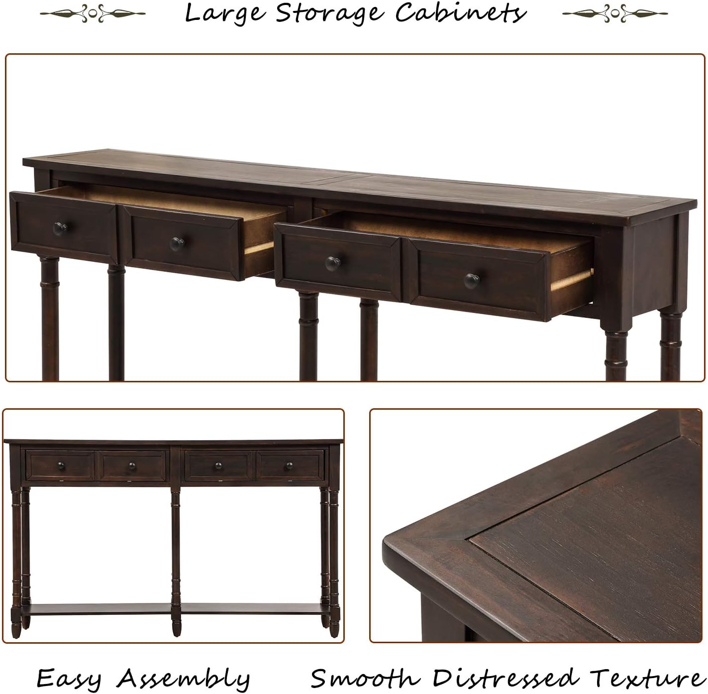 Merax Console Table Sofa Table with Two Storage Drawers and Bottom Shelf for Living Room, Entryway, Easy Assembly (Espresso)