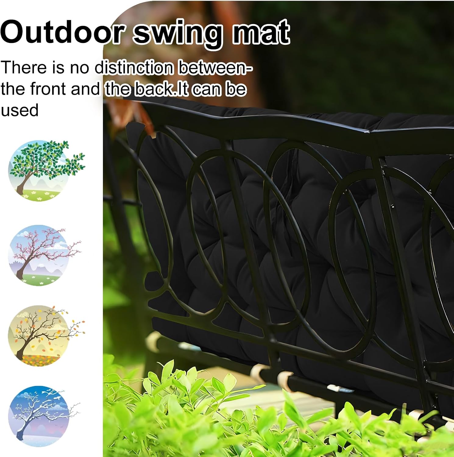 Waterproof Porch Swing Cushion Replacement, 2–3 Seat Swing Seat Cushion with Backrest & Ties, Thick Outdoor Bench Cushion for Patio Garden Porch (Black 40 x 60 in)