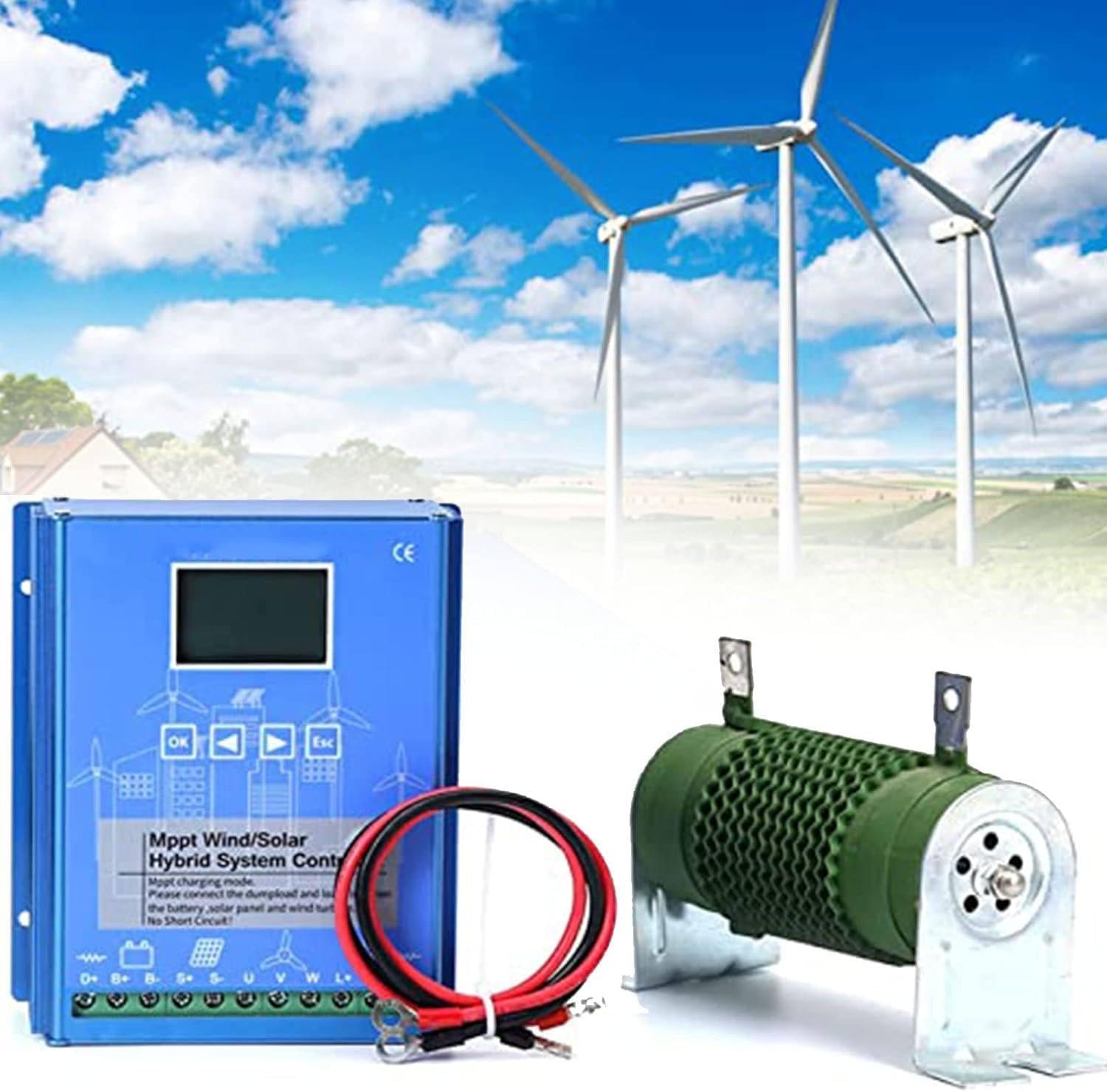 QIANG Off Grid with Unloader Hybrid Wind Solar Controller Auto 12v 24v 48v Battery Mppt Charge Boost Float of Wind Turbine Generator Solar Panel Home Street Light Controller 10000W-48V