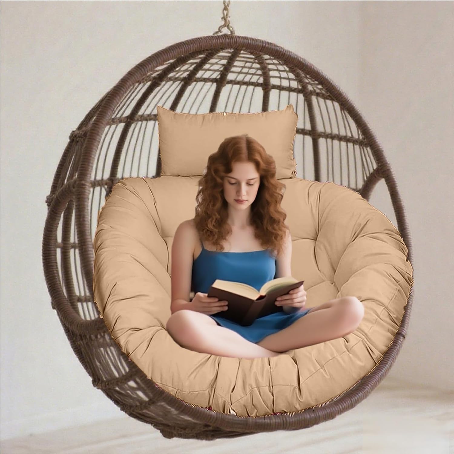 Papasan Chair Cushion, Outdoor Hanging Egg Swing Chair Cushion, Tufted Thick Reading Nest Chair Cushion, Stylish Patio Chair Mat for Rocking Chair Seats