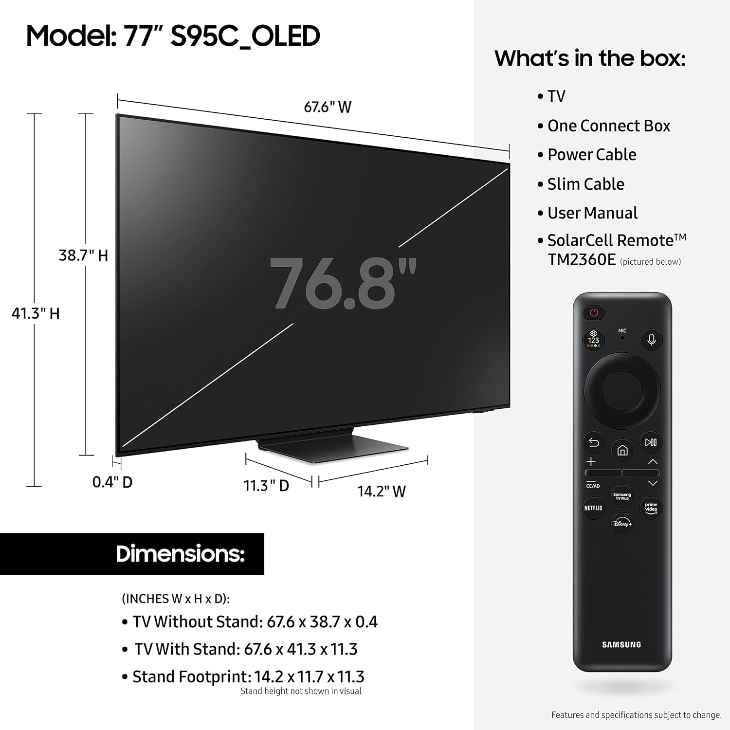 Samsung 77-Inch Class OLED 4K S95C Series Quantum HDR Smart TV w/Dolby Atmos, Object Tracking Sound+, Q Symphony, Motion Xcelerator Turbo Pro, Gaming Hub, Alexa Built-in (QN77S95C, 2023 Model)