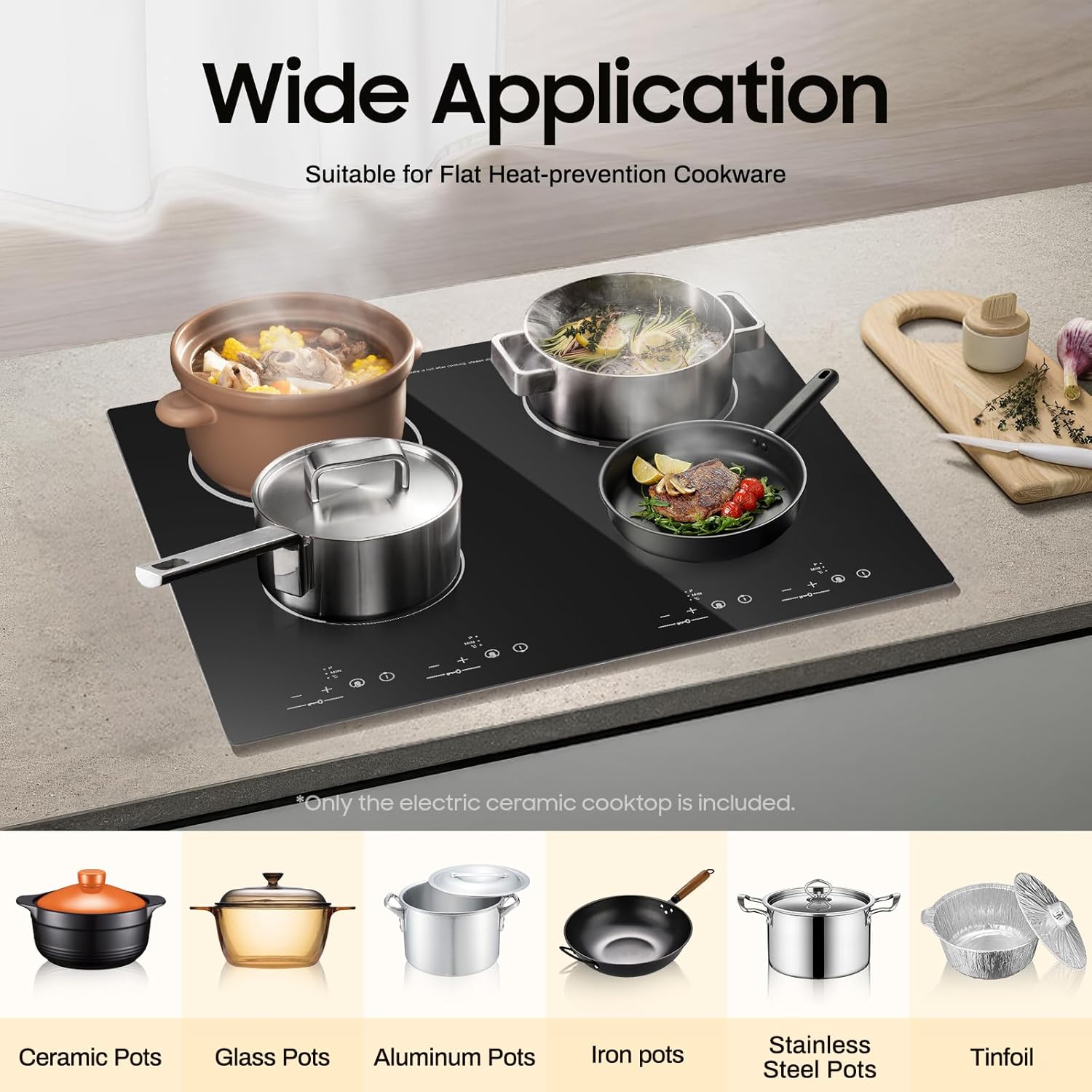 Electric Cooktop, 24 Inch 4 Burner Ceramic Cooktops with Timing Function Child Lock Electric Ceramic Stove Top 9 Heating Levels 110V 3800W