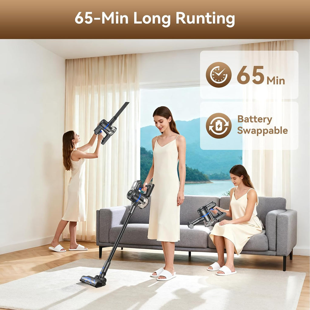 DREAME J30W Cordless Vacuum Cleaner for Home, 6-in-1 Cordless Stick Vacuum Rechargeable, 65Mins Runtime, Powerful Suction, Wireless Vacuum Cleaner for Hardwood Floor, Carpet, Tile, Pet Hair, Black