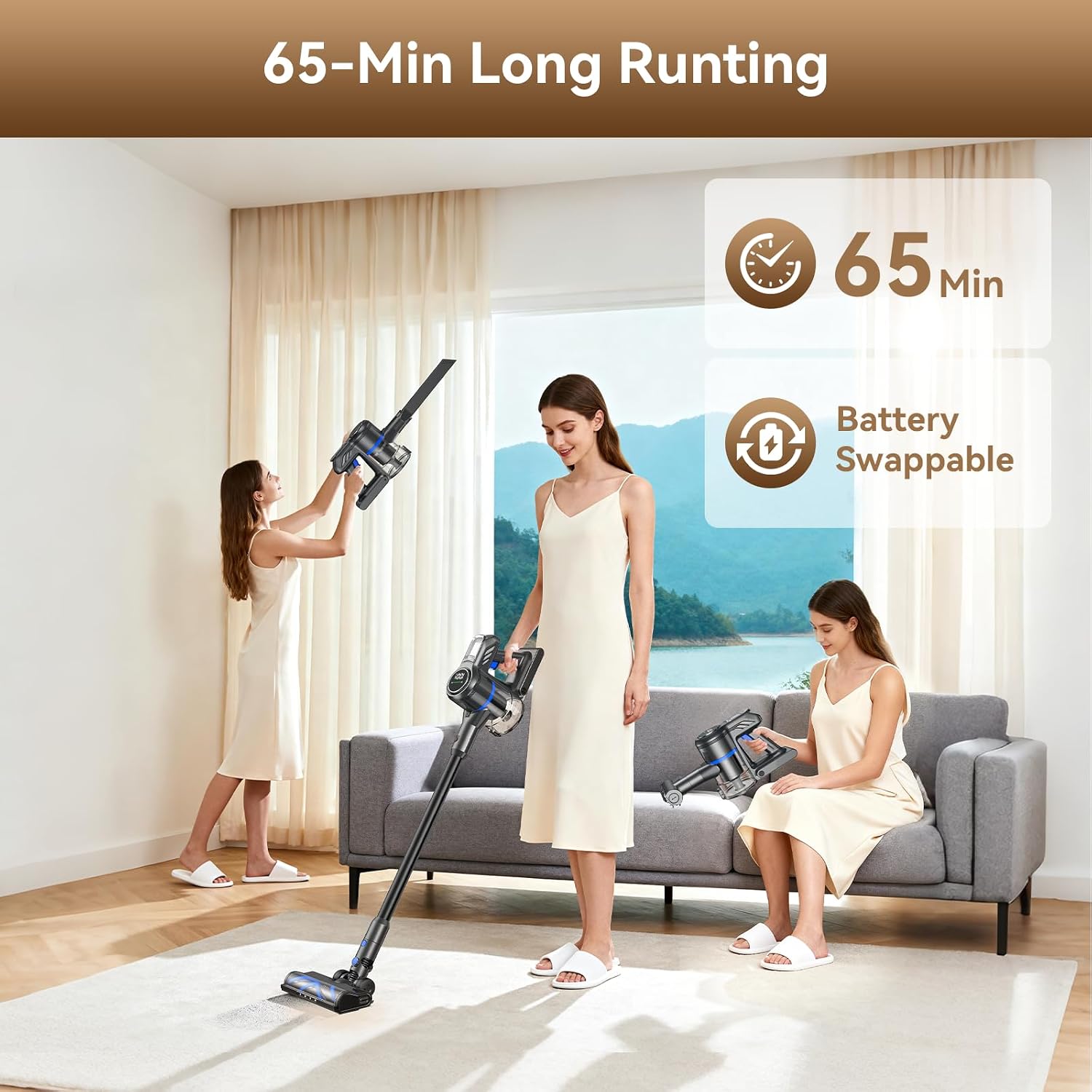 DREAME J30W Cordless Vacuum Cleaner for Home, 6-in-1 Cordless Stick Vacuum Rechargeable, 65Mins Runtime, Powerful Suction, Wireless Vacuum Cleaner for Hardwood Floor, Carpet, Tile, Pet Hair, Black