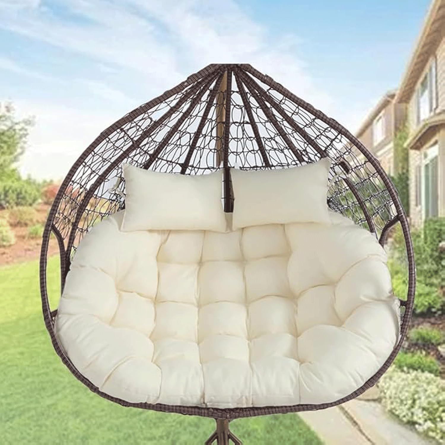 Hanging Basket Cushion，Waterproof Outdoor Swing Chair Cushion with High Elasticity Cotton and Skin Friendly Fabric, Suitable for Outdoor Hanging Baskets (with 2 Pillows)(59in*39in, Black)