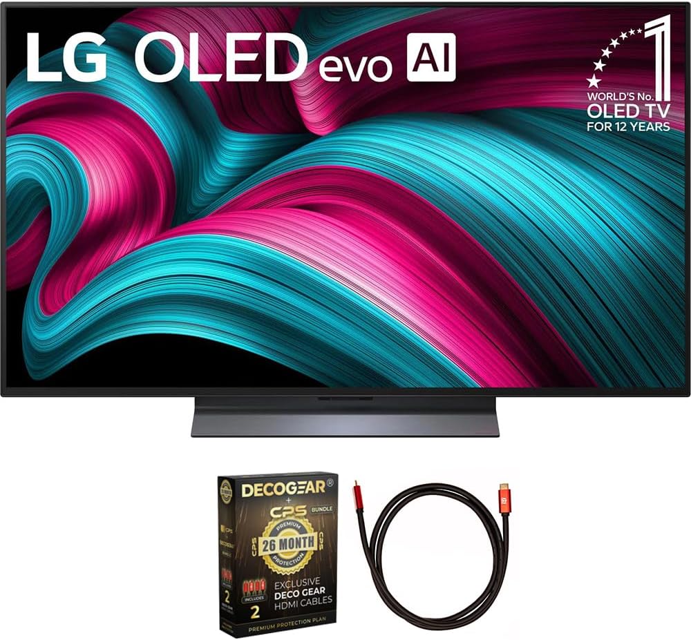 LG OLED48C5PUA 48 Inch Class C5 Series OLED evo 4K UHD Smart webOS TV 2025 (Renewed) Bundle with Deco Gear 6FT HDMI 2.0 Cable and CPS Exclusive 26 Month Protection Pack (BEACH-CPS-26M1500)