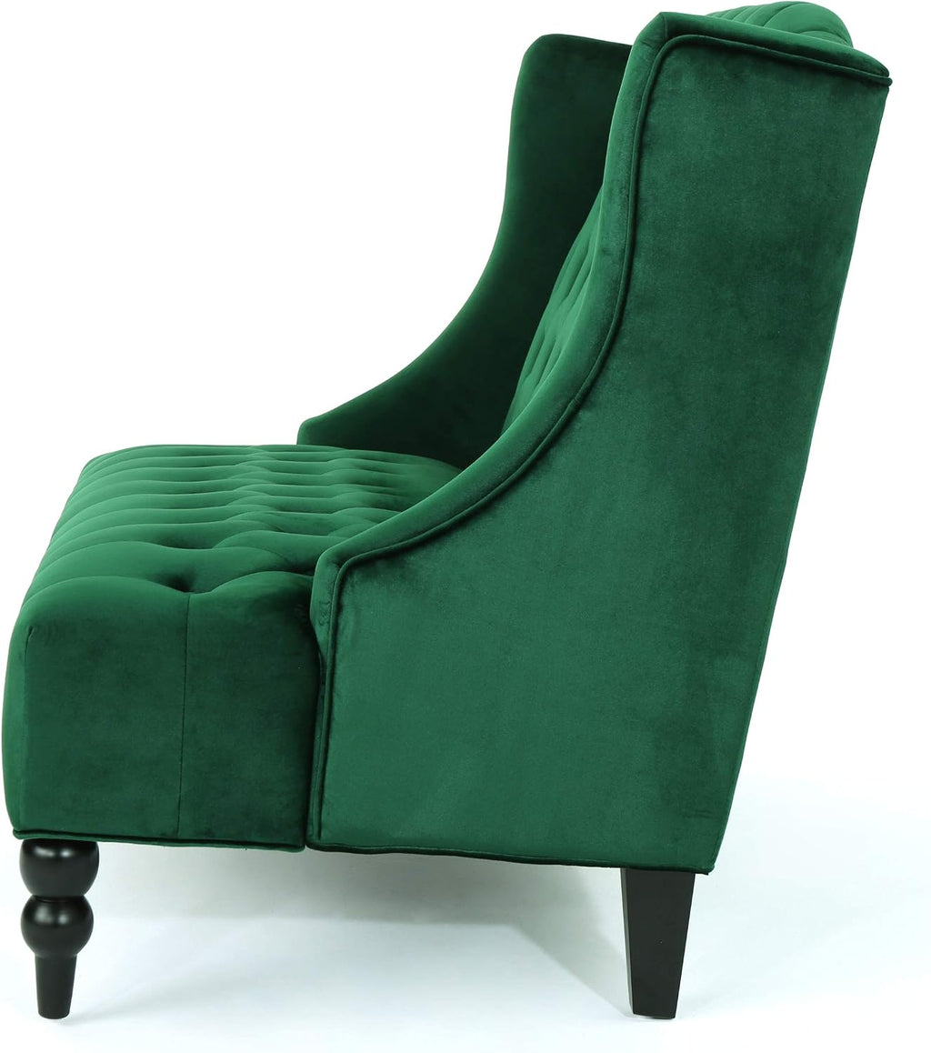 Emerald Modern Velvet Loveseat Sofa Couch, 50' Mid - Century Tufted Upholstered Small Love Seat Couch, Curved High Back 2-Seats Couches for Compact Space, Living Room, Apartment (Emerald)