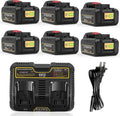 6 Packs 20V 6.0Ah Battery with DCB102 2-Port Fast Charger Combo Compatible for DeWalt 20V Max Battery DCB206 DCB205 DCB207 DCB208, Compatible with DeWalt 20 Volt DCD/DCF/DCG/DCS Cordless Power Tools