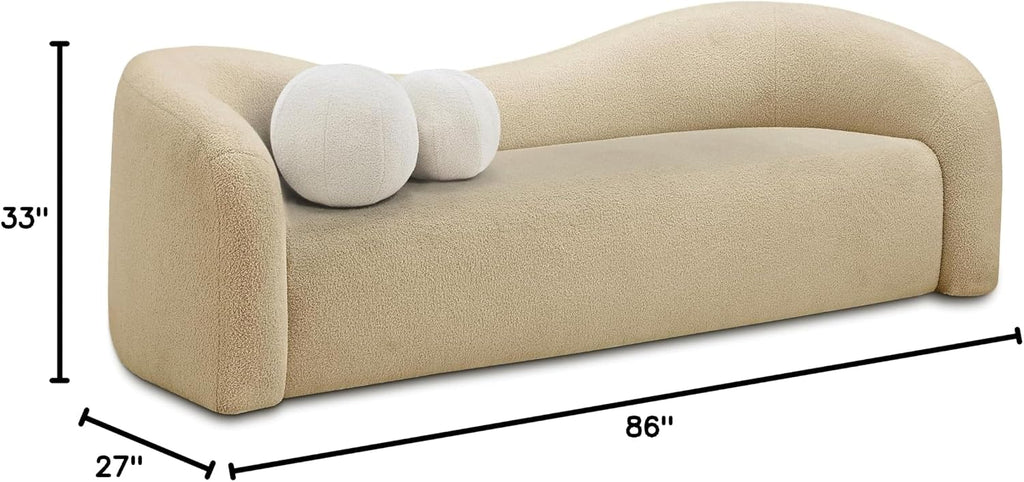 Meridian Furniture 186Beige-S Kali Collection Modern | Contemporary Sofa with Soft Beige Faux Shearling Teddy Fabric, Curved Back, 86' W x 33' D x 27' H, Beige