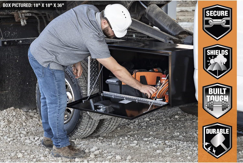 Buyers Products 1702317 Black Steel Underbody Truck Tool Box – 18 x 18 x 66 Inch - Truck Bed & Underbelly RV Storage Box, Locking T-Latch, Weather-Resistant, Heavy-Duty Flatbed Job Box, Made in USA