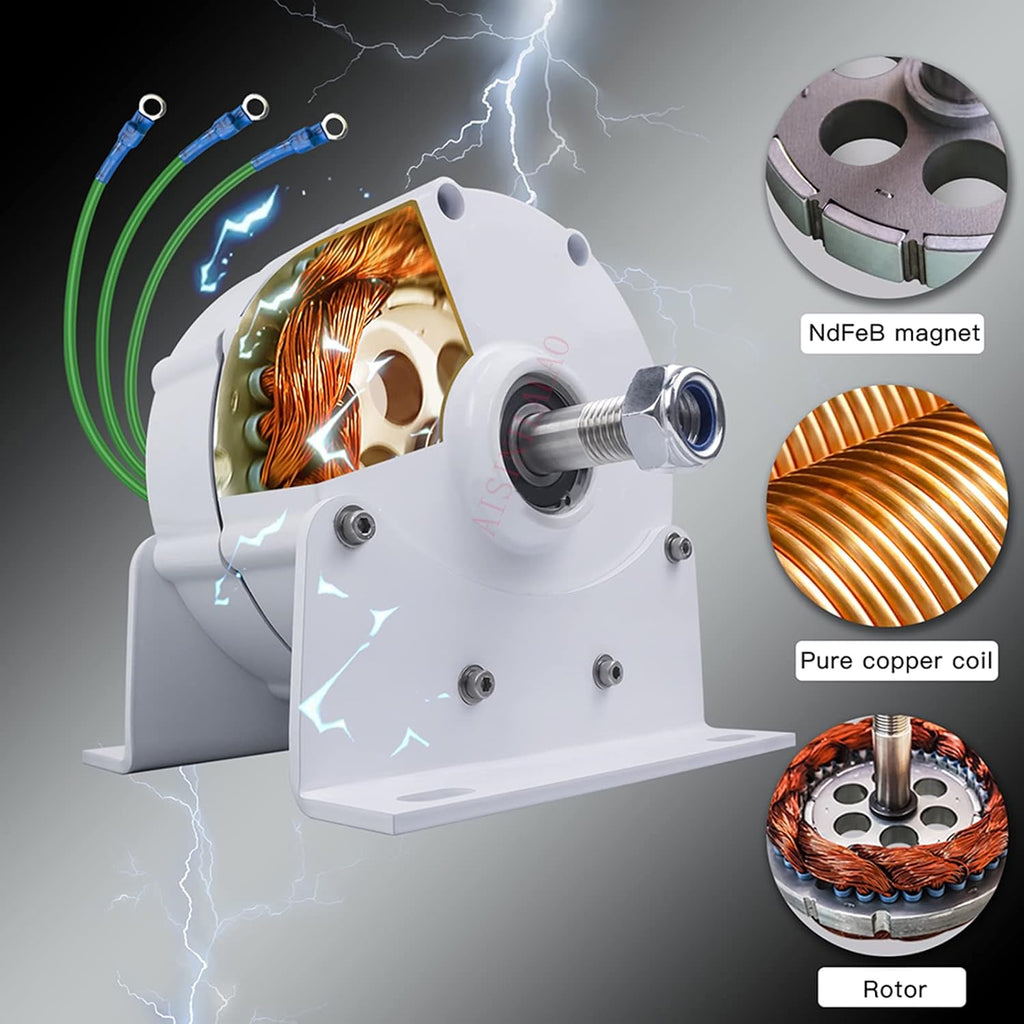 Gearless Permanent Magnet Generator,3000W-9000W Low Speed 12V 24V 48V 220V Ac Alternator for Water Conservancy and Wind Power (with Base)