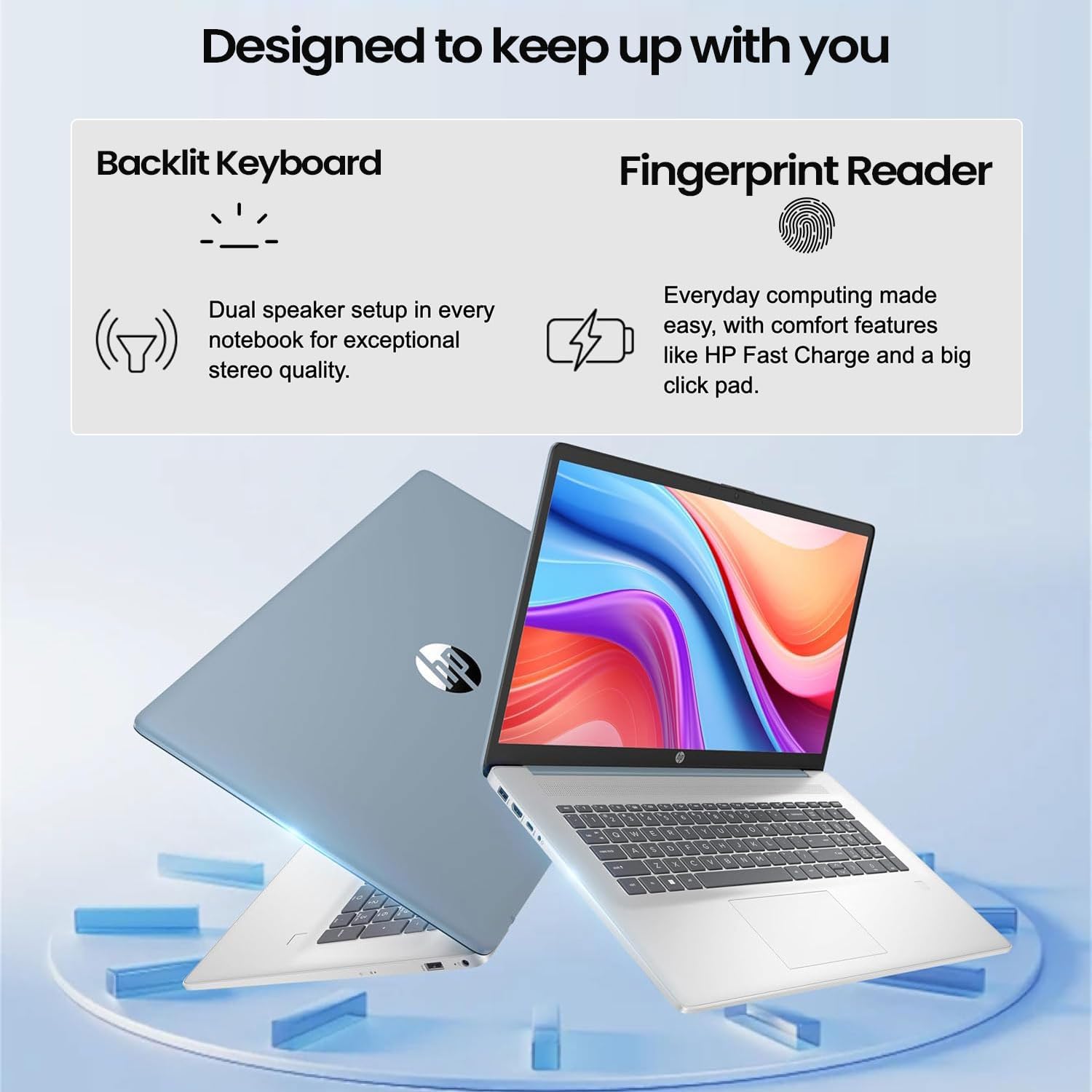 HP 17.3' Touchscreen Laptop for Work and Home, AMD Ryzen 5 7430U, 8GB RAM, 512GB SSD, Webcam, HDMI, Backlit Keyboard, Fingerprint Reader, Wi-Fi 6, Windows 11 Home, Blue
