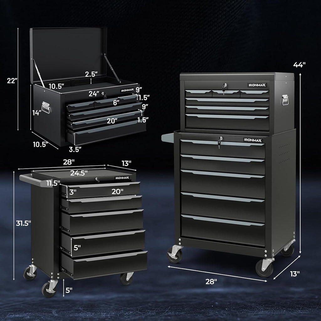 Goplus Rolling Steel Tool Chest, 11-Drawer Heavy-Duty Tool Storage Cabinet with Hanging Holes, Central Keyed Locking System, Ball-Bearing Slides & Lockable Wheels, Tool Box Organizer for Garage