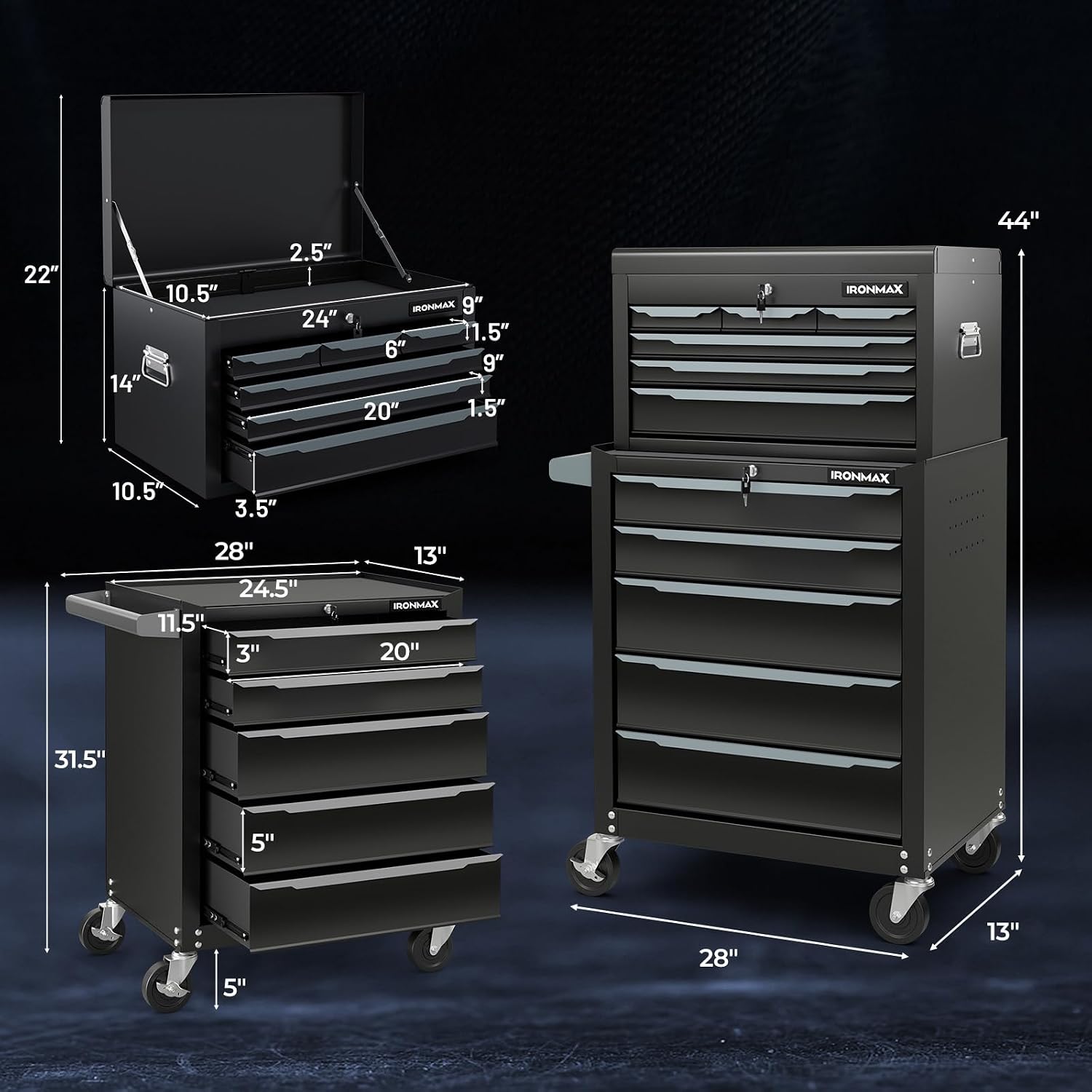 Goplus Rolling Steel Tool Chest, 11-Drawer Heavy-Duty Tool Storage Cabinet with Hanging Holes, Central Keyed Locking System, Ball-Bearing Slides & Lockable Wheels, Tool Box Organizer for Garage