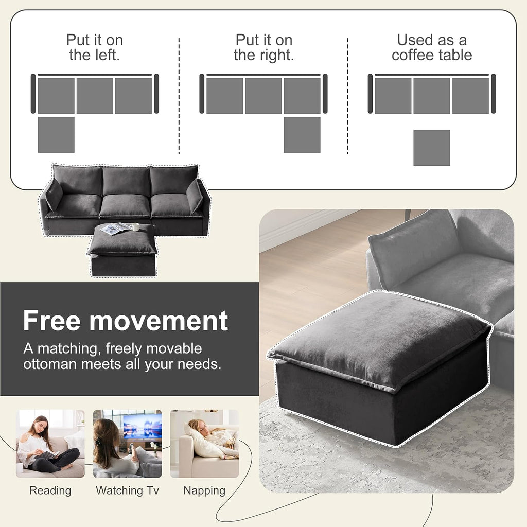 HDX Modular Sectional Sofa, L-Shaped Couch Sofa with 4 Seats and Pillows for Living Room, Modern Minimalist Chenille Fabric Large Comfy Cloud Furniture Sets (Gray) | Chenille Fabric, With Pillows, Cloud Furniture, Modern Minimalist, Living Room
