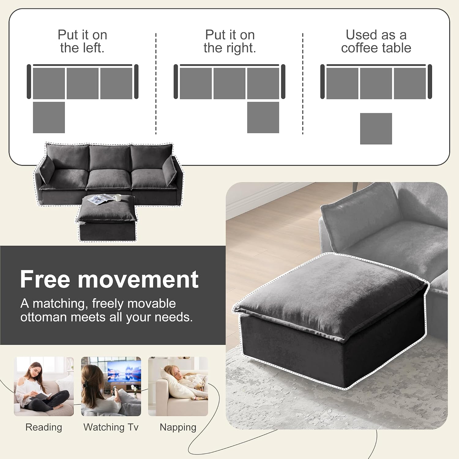 HDX Modular Sectional Sofa, L-Shaped Couch Sofa with 4 Seats and Pillows for Living Room, Modern Minimalist Chenille Fabric Large Comfy Cloud Furniture Sets (Gray) | Chenille Fabric, With Pillows, Cloud Furniture, Modern Minimalist, Living Room