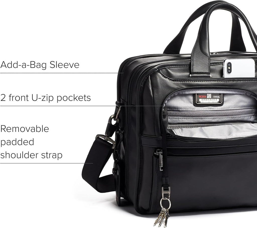 TUMI - Alpha Medium 15' Expansion Laptop Briefcase - Professional Briefcase for Commute or Travel - Padded Compartment Fits up to 15' Screen - Black Leather