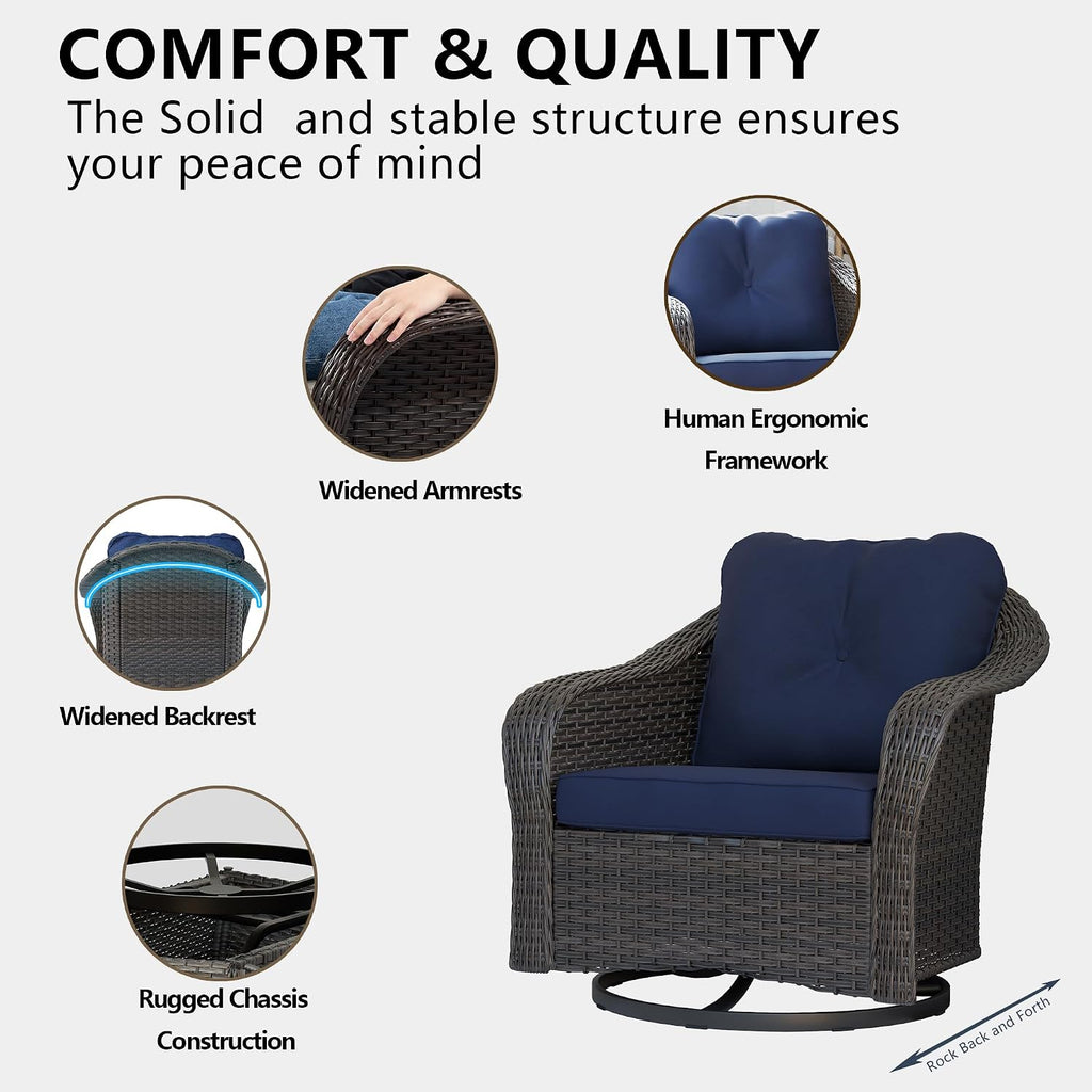 Wicker Swivel Rocking Chairs - Outdoor Brown Wicker Swivel Glider Chair Outdoor Rocking Chair with Water-Resistant Cushions, Blue