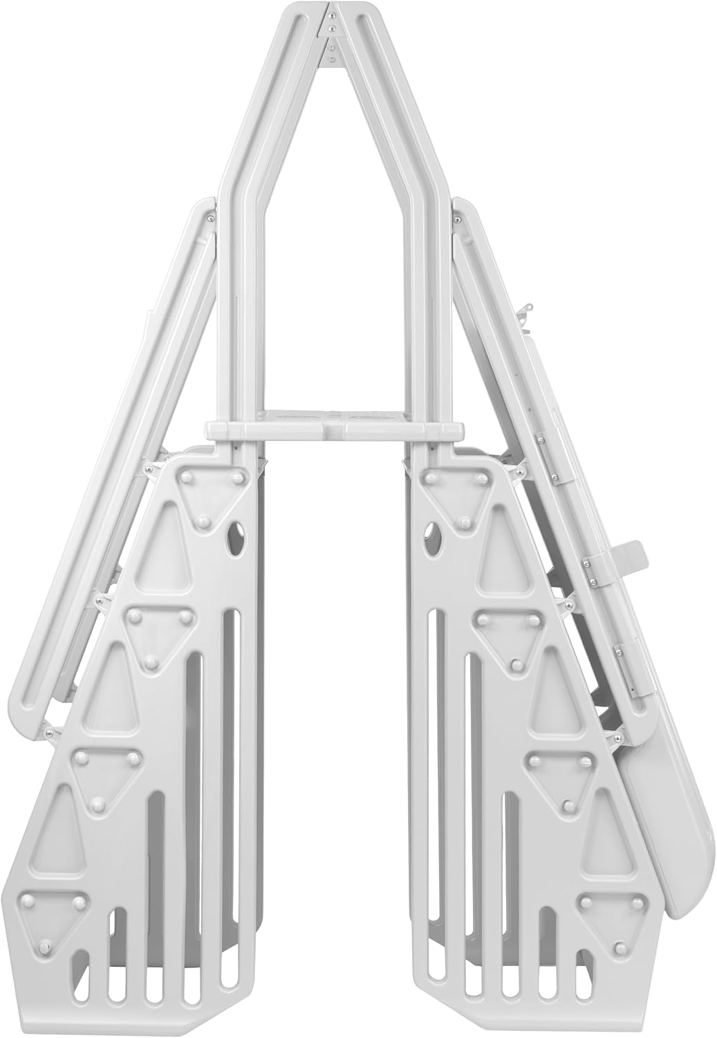 Vinyl Works AF Adjustable 24 Inch Ladder for Above Ground Swimming Pools with Secure Gate Closure and 2 Deck Mount Flanges, White
