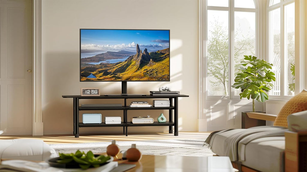 Samsung QN42S90FAEXZA 42' 4K OLED Smart TV with Dolby Atmos with an ErgoAV ERTFL1-01B 60' FlexFold Frame TV Stand with Shelves (2025)