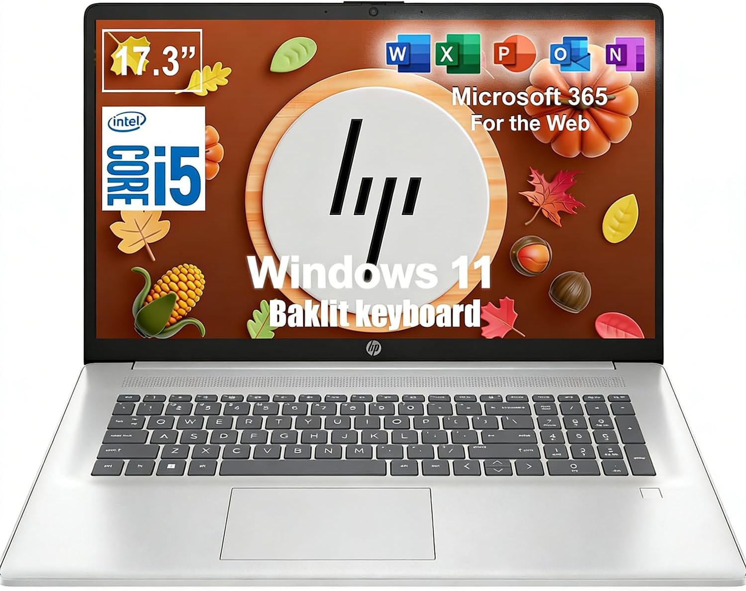 HP 17.3 Inch Business Laptop, Lifetime Microsoft 365 for The Web, Backlit Keyboard, Fingerprint Reader, Intel Core i5-1334U, 10-Core, 4.6GHz, 64GB RAM, 2TB SSD, Win 11, WiFi 6, Iris Xe Graphic