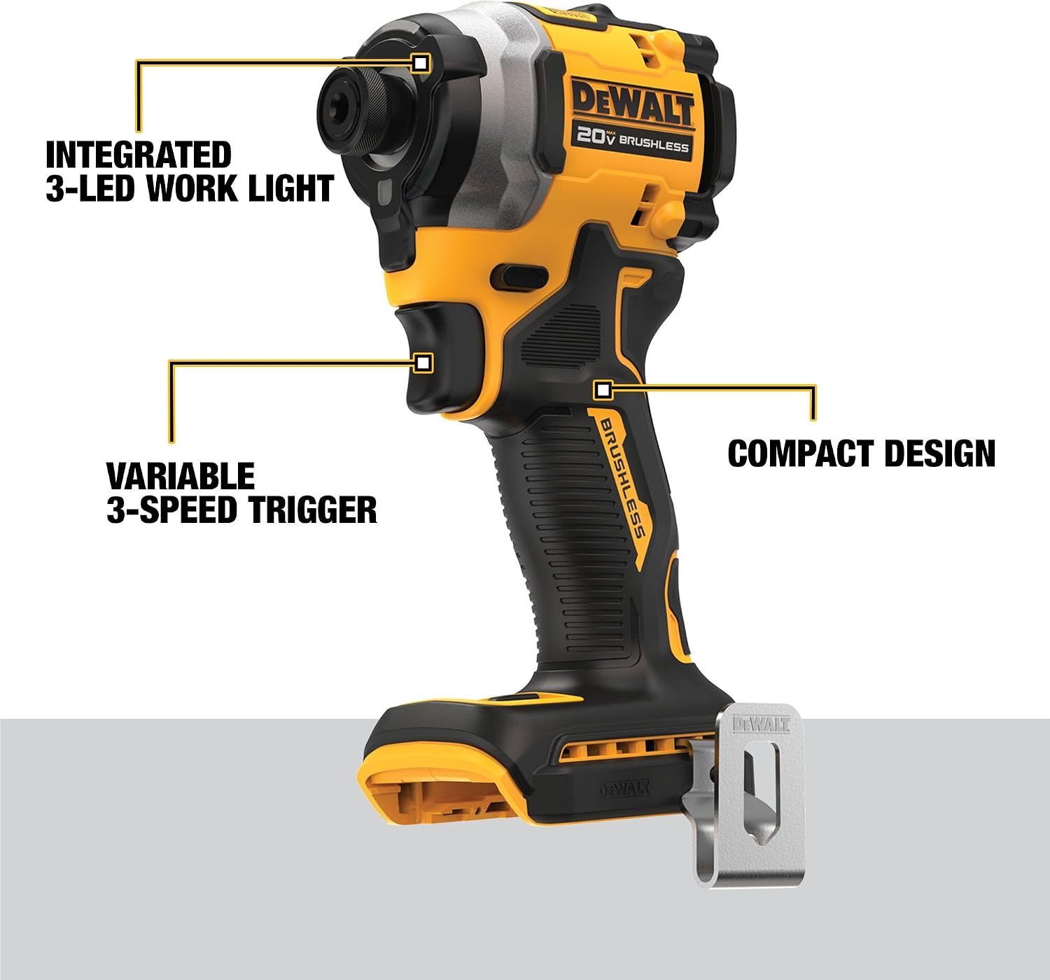 DEWALT 20V MAX ATOMIC Cordless Impact Drill Driver Kit, 1/4 Inch, Battery and Charger Included (DCF850E1)
