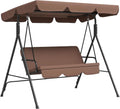 Outsunny 3-Seat Outdoor Patio Swing Chair with Removable Cushion, Steel Frame Stand and Adjustable Tilt Canopy for Patio, Garden, Poolside, Balcony, Backyard, Brown