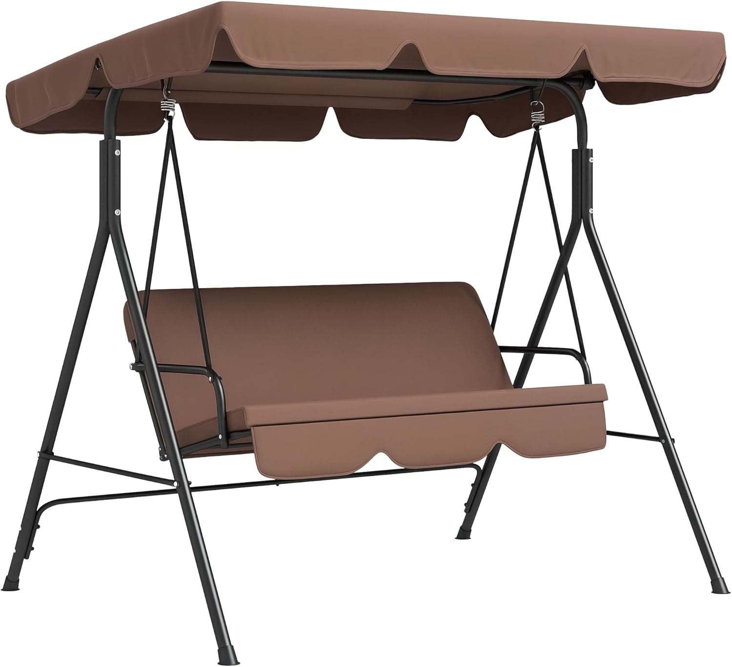 Outsunny 3-Seat Outdoor Patio Swing Chair with Removable Cushion, Steel Frame Stand and Adjustable Tilt Canopy for Patio, Garden, Poolside, Balcony, Backyard, Brown