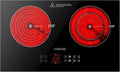 Dual Coils Design of Double Burner Electric Cooktop, 1800W Commercial Ceramic Infrared Cooking Hot Plate, Portable Countertop or 24in Built-in Radiant Stove Top Cooker with WATT n TEMP Heating Control