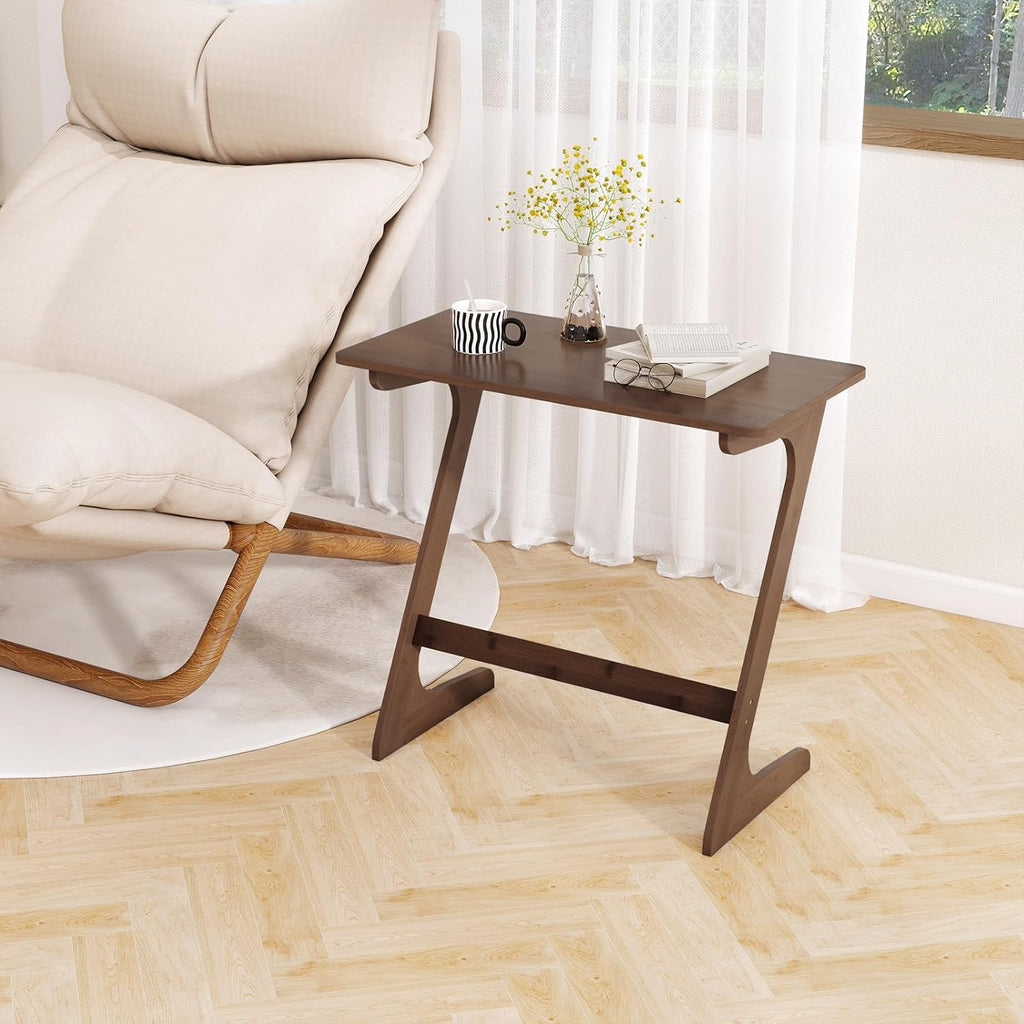 Giantex Bamboo TV Tray Table Set of 2, Z Shaped Sofa Couch Side Table for Eating Snacks Coffee Laptop, Modern TV Dinner Tables for Small Spaces, Small End Table for Living Room Bedroom, Walnut
