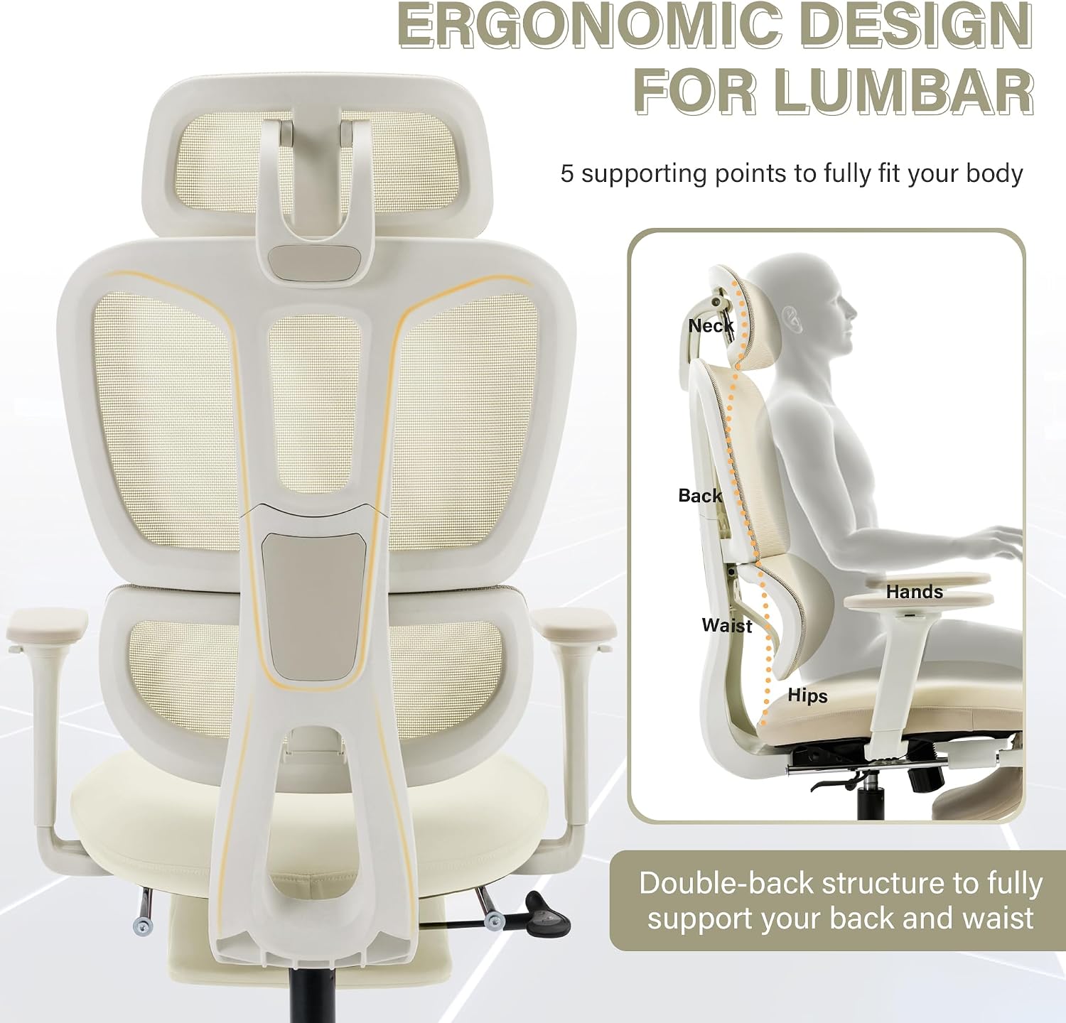 Ergonomic Mesh Office Chair with Retractable Footrest - High Back Computer Chair, Lumbar Support, Adjustable Armrest and Headrest, Durable Base - Multifunctional Home Office Desk Chair for Adults