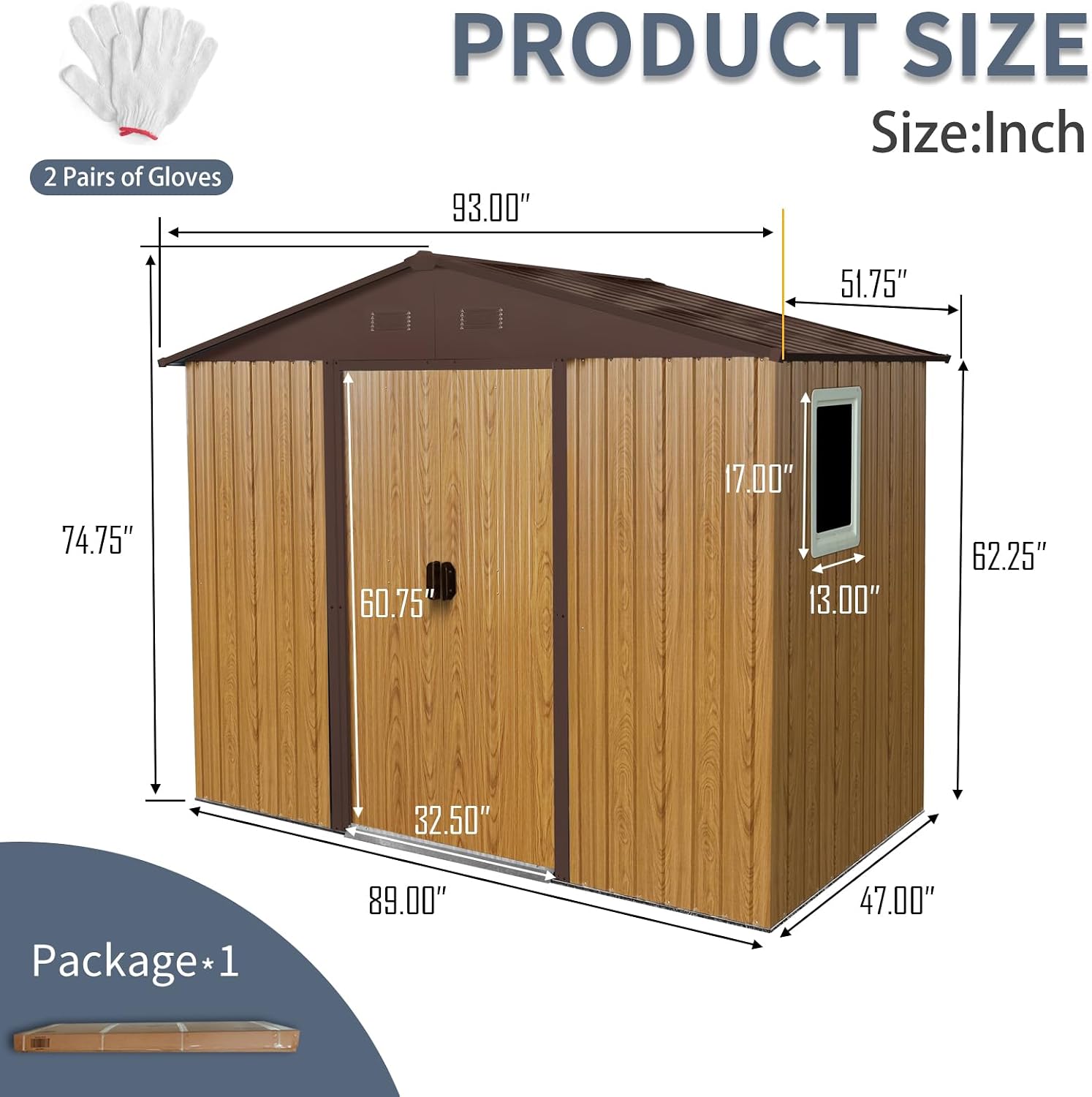 8 X 4 FT Outdoor Storage Shed Large Metal Utility Tool Sheds with Floor Frame and Window Vertical Outside Storage Building with Sliding Door for Backyard Garden Patio Lawn, Coffee