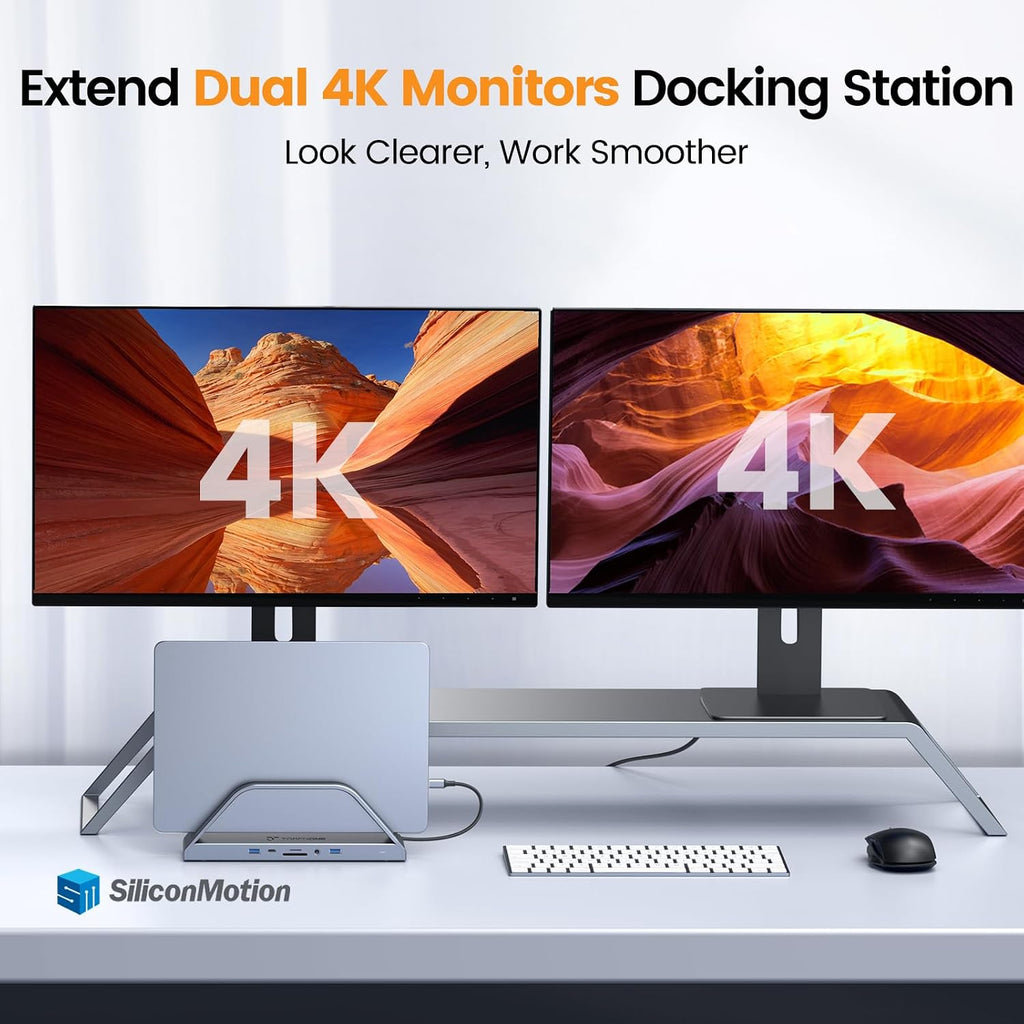 TobenONE 14-in-1 MacBook Pro/Air Docking Station Dual 4K Monitor, Laptop Docking Station Stand for MacBook M1-M5/Neo, Driver-Based, USB C Dock with 65W Power Adapter, 2 HDMI,VGA, 5Gbps USB, RJ45