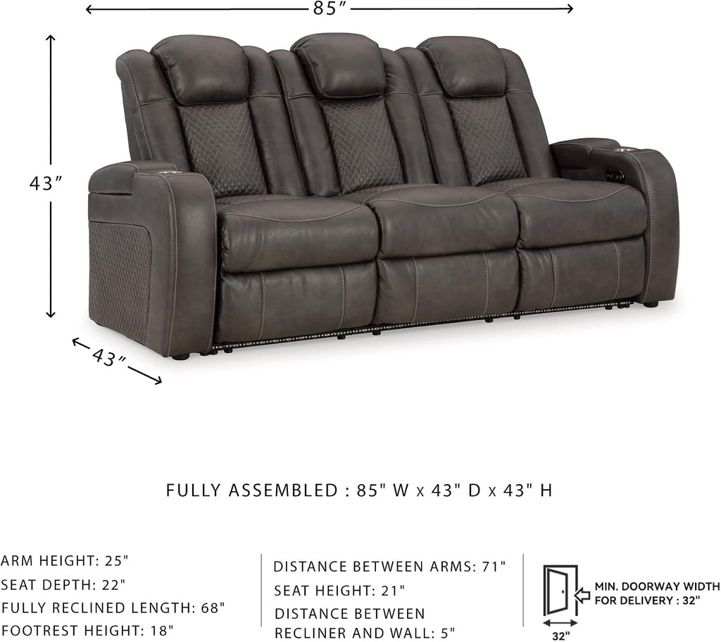 Signature Design by Ashley Fyne-Dyme Contemporary Power Reclining Sofa with USB Charging Ports and Adjustable Headrest, Brown