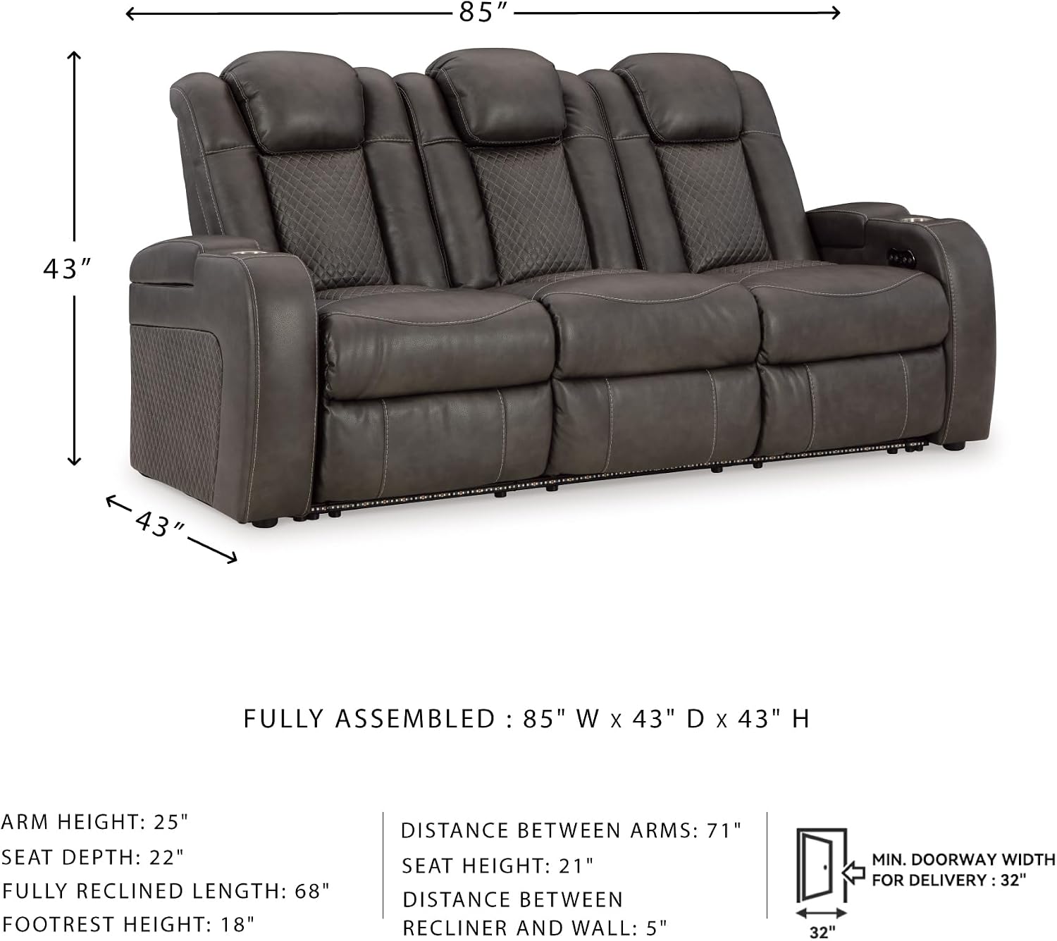 Signature Design by Ashley Fyne-Dyme Contemporary Power Reclining Sofa with USB Charging Ports and Adjustable Headrest, Brown