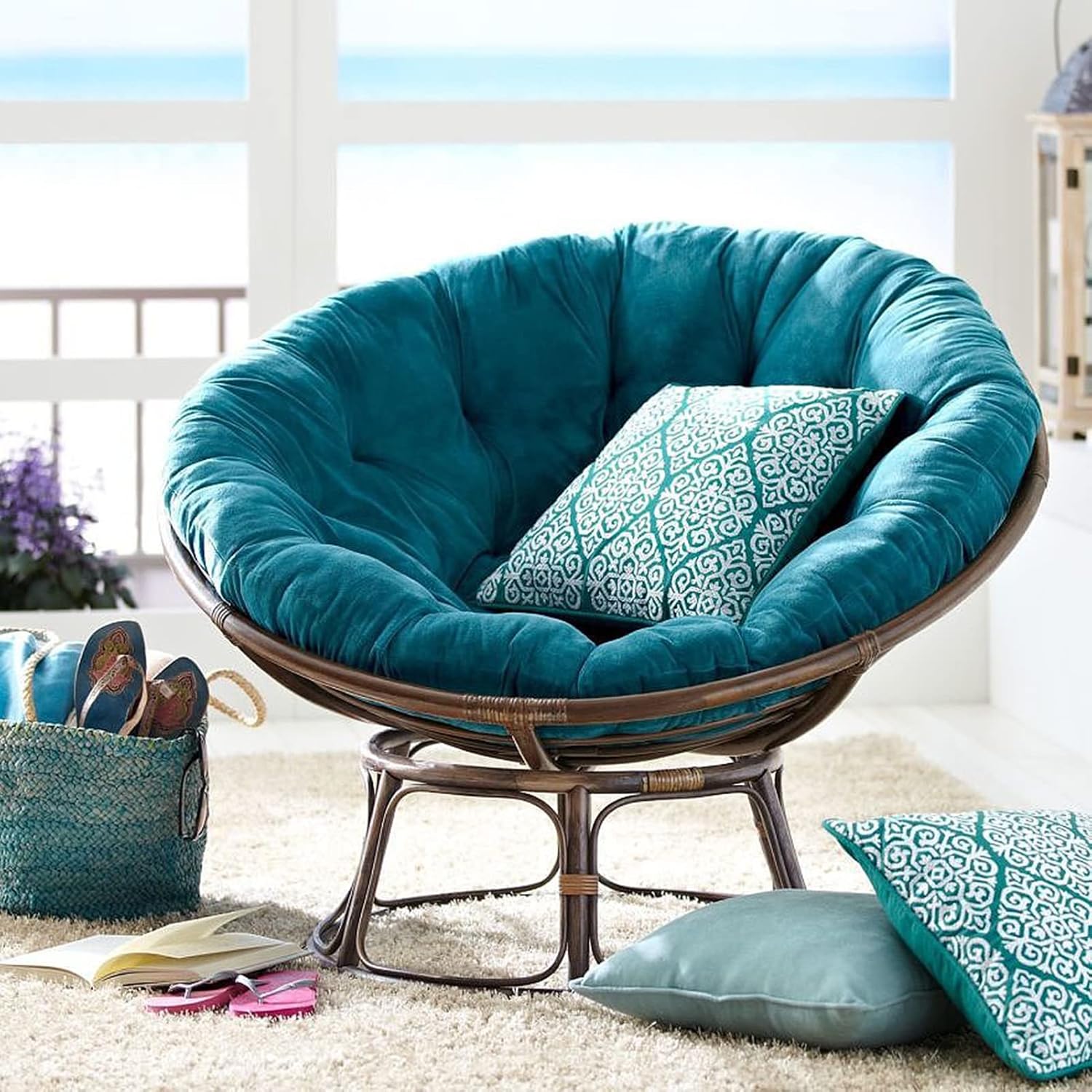 Lifup Water Resistant Papasan Cushion, Rocker Chair Pads, Hammock Seating Cushion for Hanging Egg Chair Folding Garden Sofa Patio Garden Swing Chair Peacock Blue Round 47'