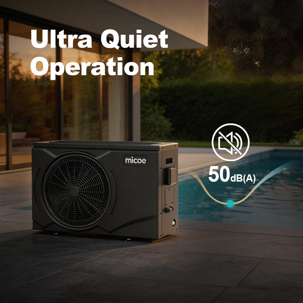 MICOE 58,000 BTU Smart Swimming Pool Heat Pump, Electric Pool Heater for 18,000 Gallons Above Ground & Inground Pools, App-Controlled Heating & Cooling, 220–240V