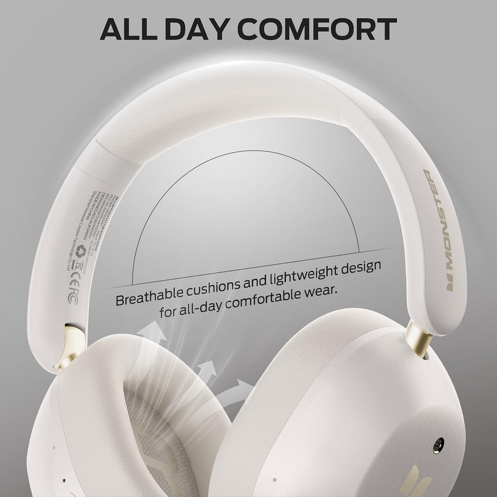 Monster Persona 6th ANC Active Noise Cancelling Headphones, Wireless Bluetooth Headphones Over Ear with HiFi Stereo Audio, 60H Playtime, Bluetooth 6.0, 3 EQ Modes for Travel Work, White