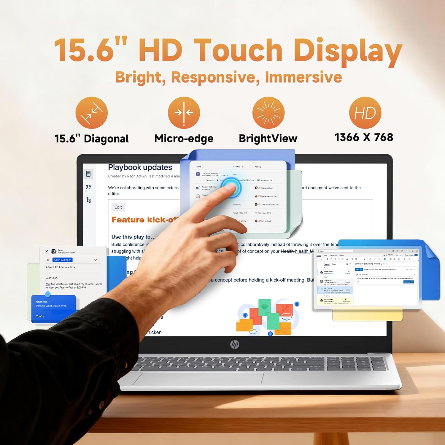 HP 15.6' Touch Screen Laptop 2026, 13th Gen Intel i3-1315U(Up to 4.5GHz), 15.6 inch Anti-Glare Display, Wins 11 Pro, Wi-Fi 6, AI Copilot for Business & School, Patented KB Kit (16GB RAM | 512GB SSD)