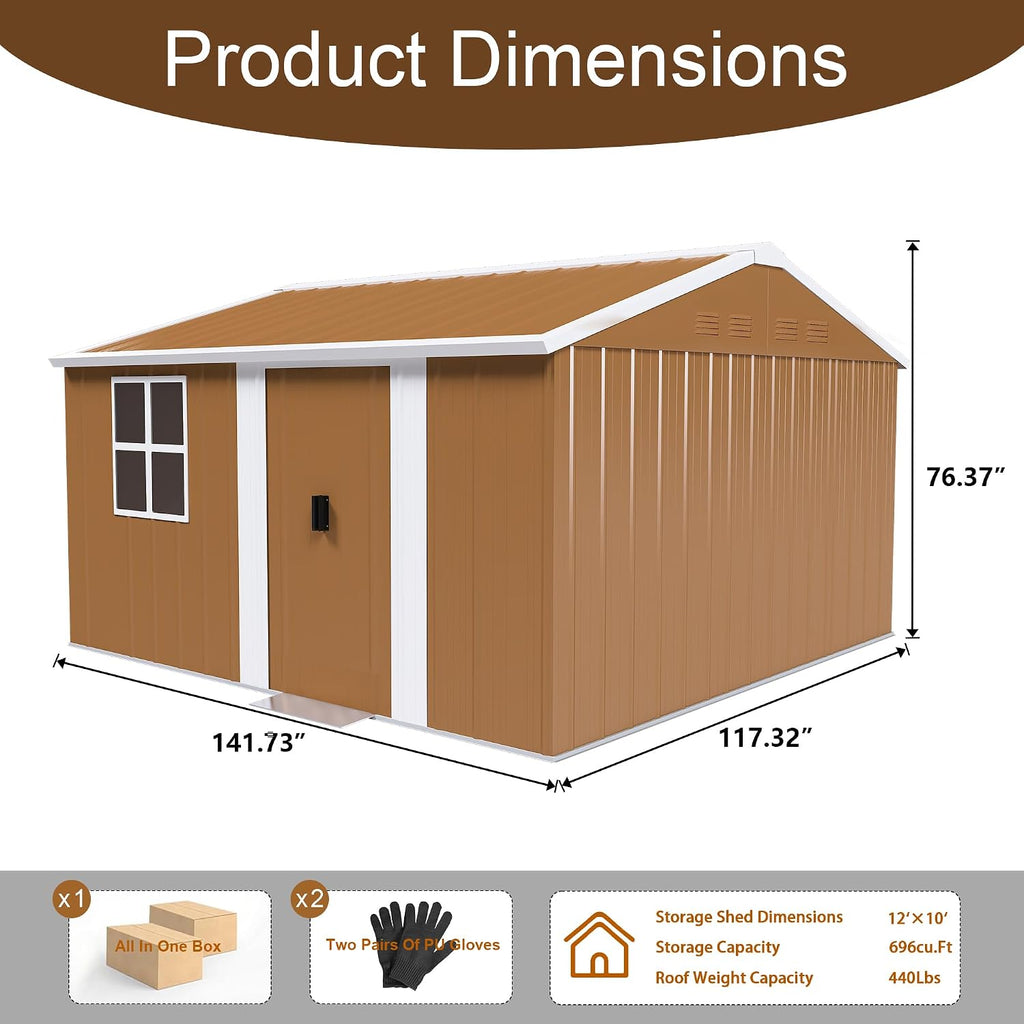 Montary 10X12 FT Outdoor Storage Shed with Windows, Lockable Door & Ventilation - Weatherproof Metal Garden Shed, Outdoor Tool Storage House for Backyard, Lawn, Patio,Yard