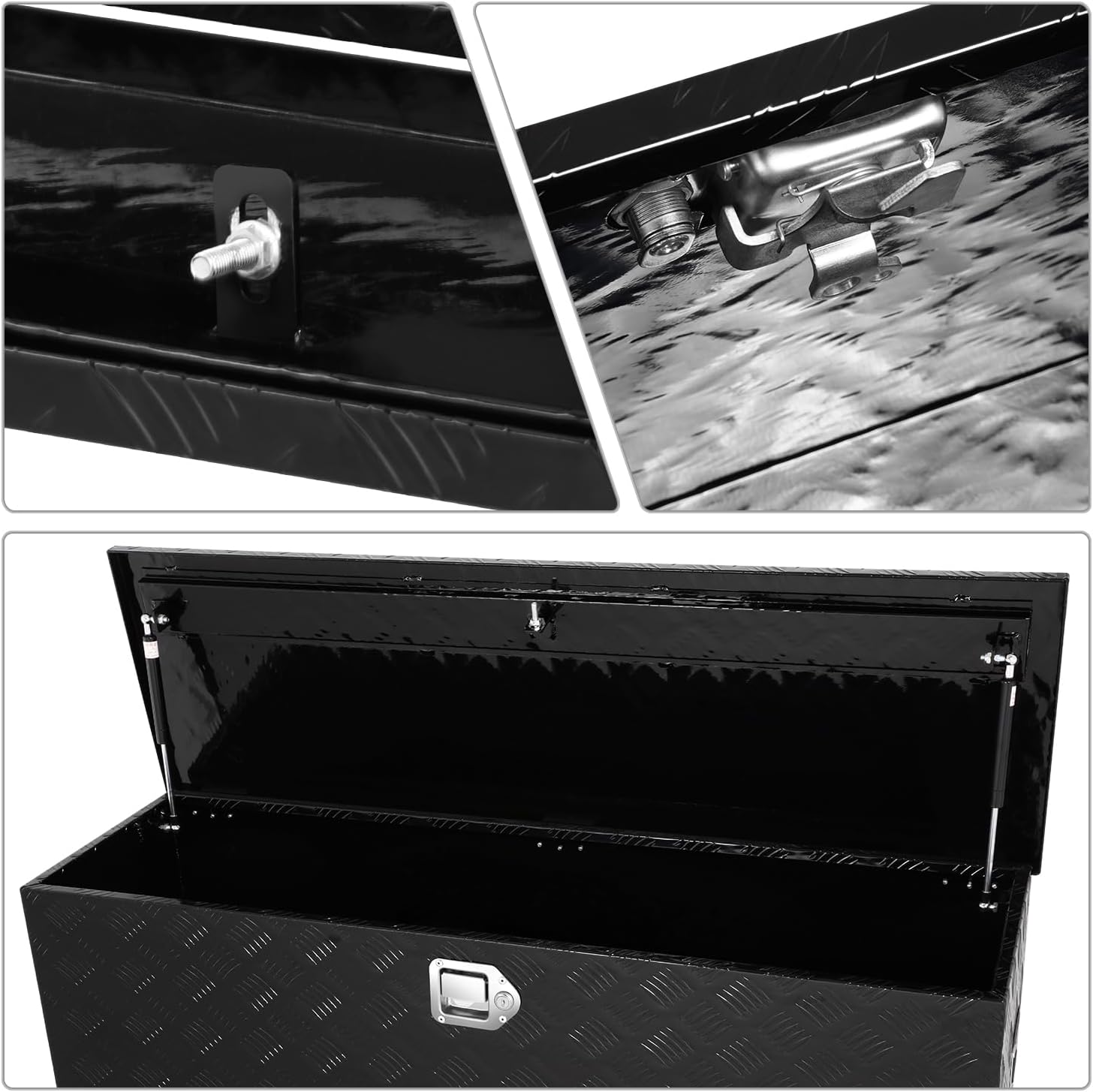 DNA MOTORING Truck Tool Box Lockable Storage Box, Truck Bed Tool Box Truck Bed Organizer Aluminum Truck Tool Boxes for Bed of Truck, w/Lock & Keys, 47'L X 15' W X 15' H Black, TBOX-T5-001-BK
