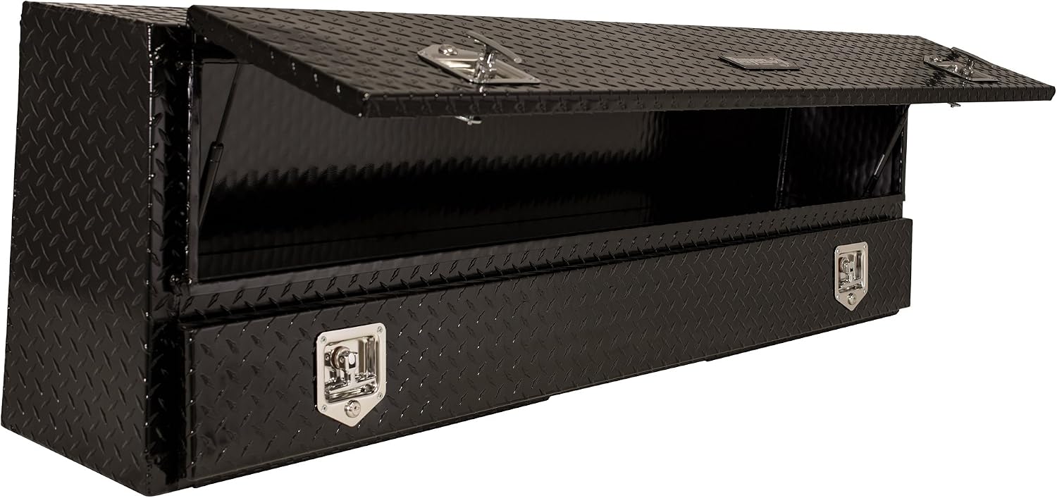 Buyers Products 1725650 Black Aluminum Diamond Tread Contractor Truck Box With Lockable T-Handle Latch And One Lower Compartment, 88 x 21 x 13.5 Inch, Truck Tool Box For Storage And Organization