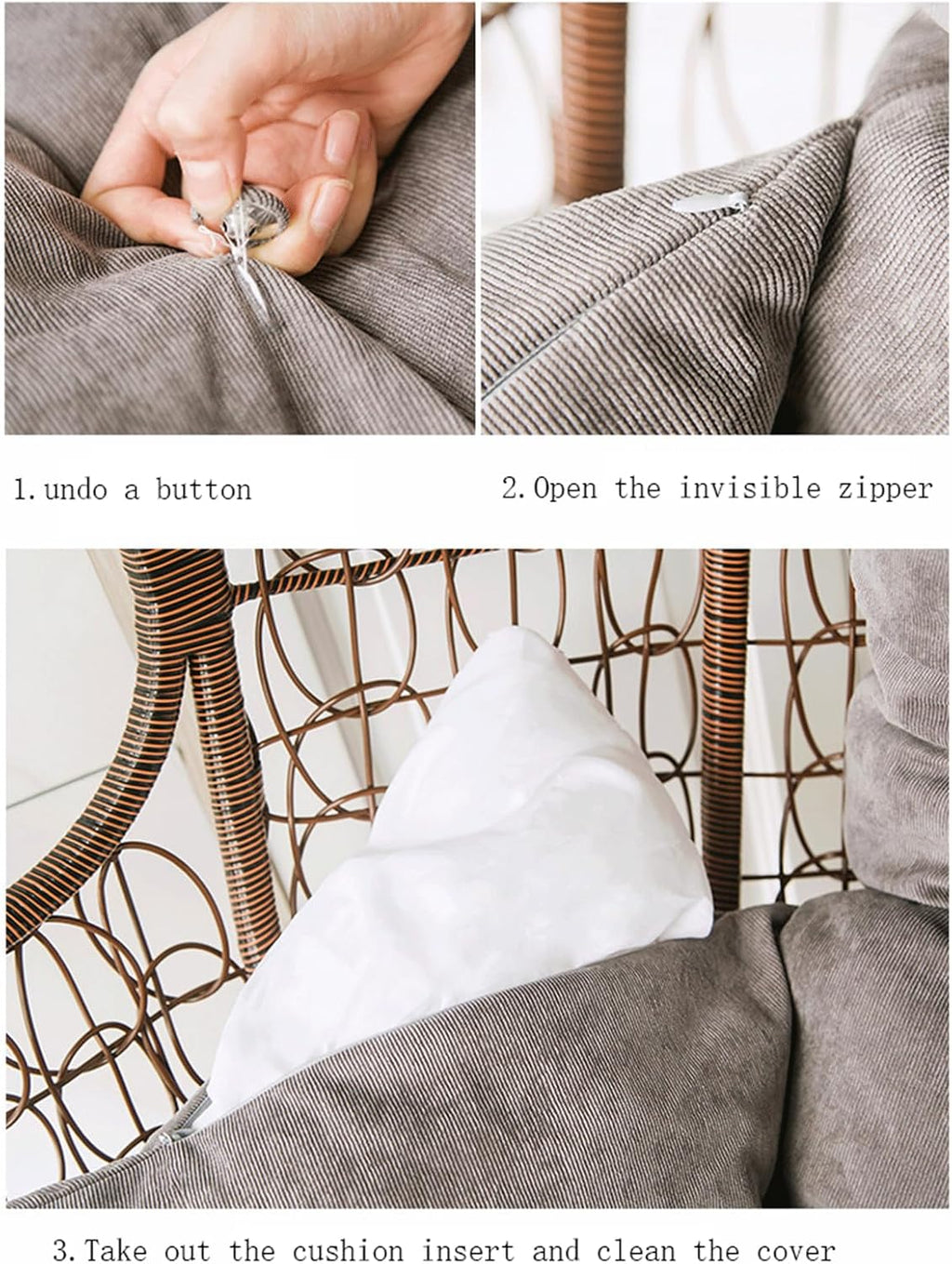 Comfortable Replacement Cushion for Egg Chairs Washable & Removable Rocking Chair Cushion Thick Hanging Basket Seat Pad Foldable Egg Swing Chair Cushion,Grau-Non Detachable