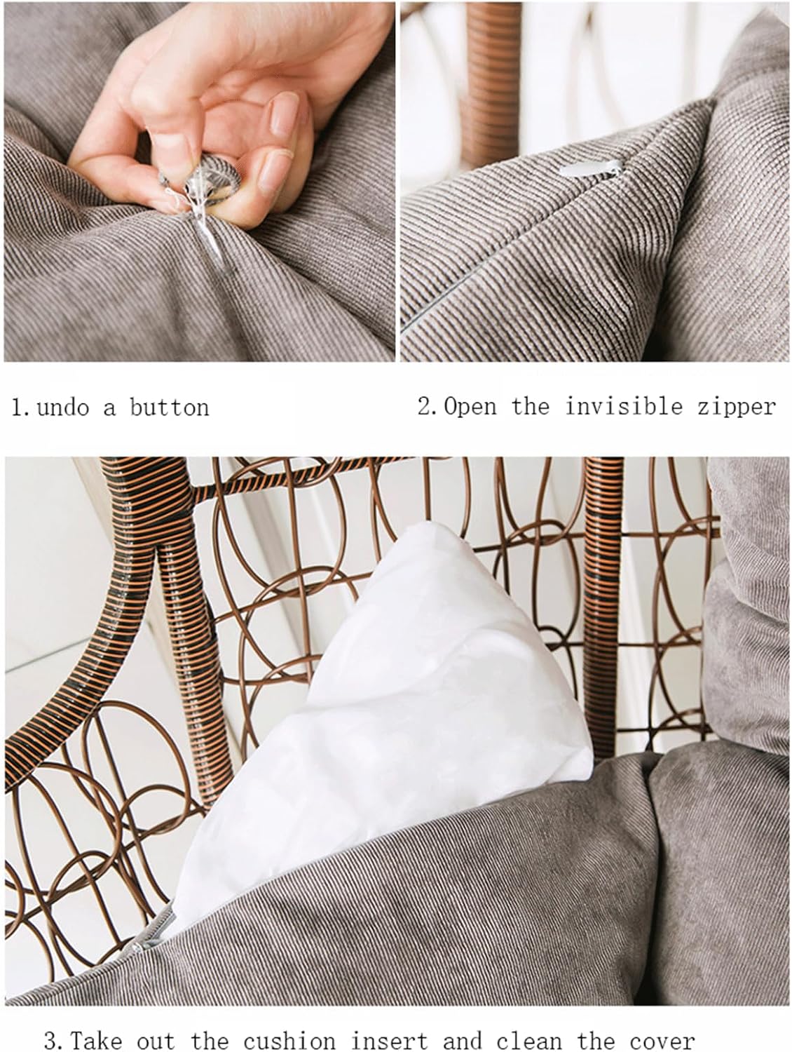 Comfortable Replacement Cushion for Egg Chairs Washable & Removable Rocking Chair Cushion Thick Hanging Basket Seat Pad Foldable Egg Swing Chair Cushion,Grau-Non Detachable