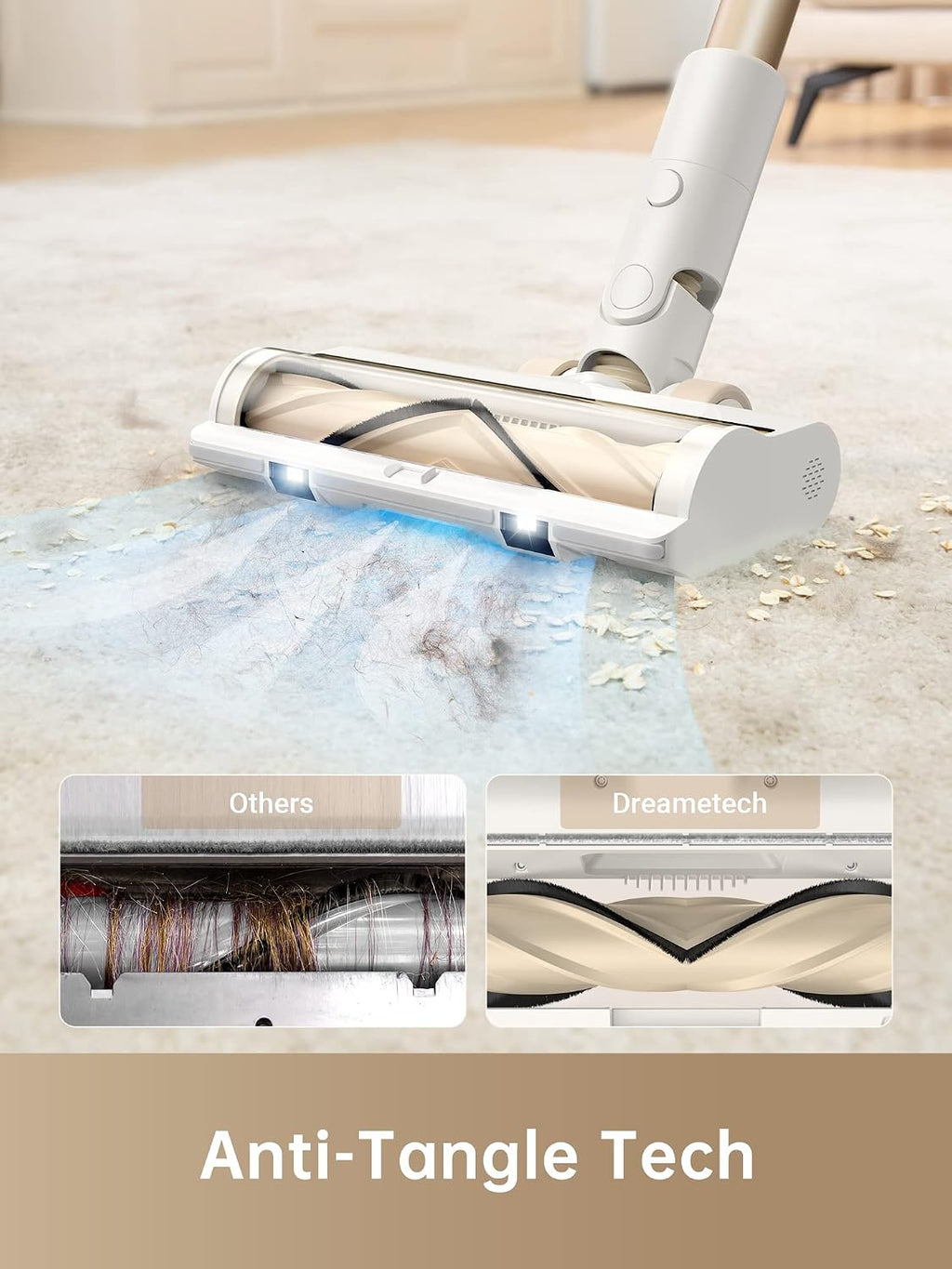 DREAME R10 Cordless Stick Vacuum Cleaner for Home, Powerful 120AW Suction with Anti-Tangle Brush, LED Headlights, Five-Layer Filtration, Up to 60 Mins, Handheld Vacuum Deep Clean Hair, Hard Floor
